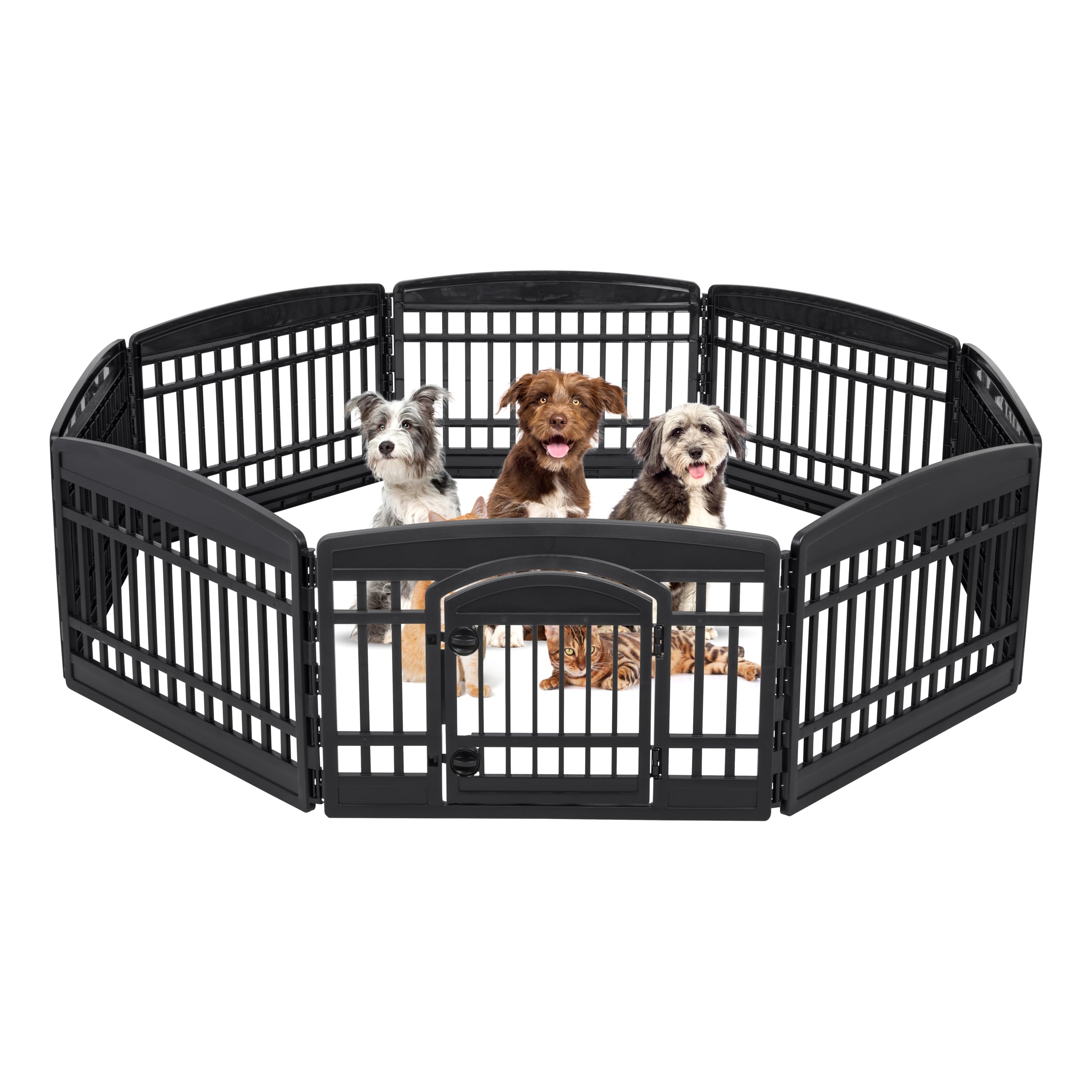 IRIS USA 24 8-Panel Pet Dog Puppy Playpen with Door, Indoor/Outdoor Dog Pen, 84 x 84 x 24, Foldable, Customizable, Black