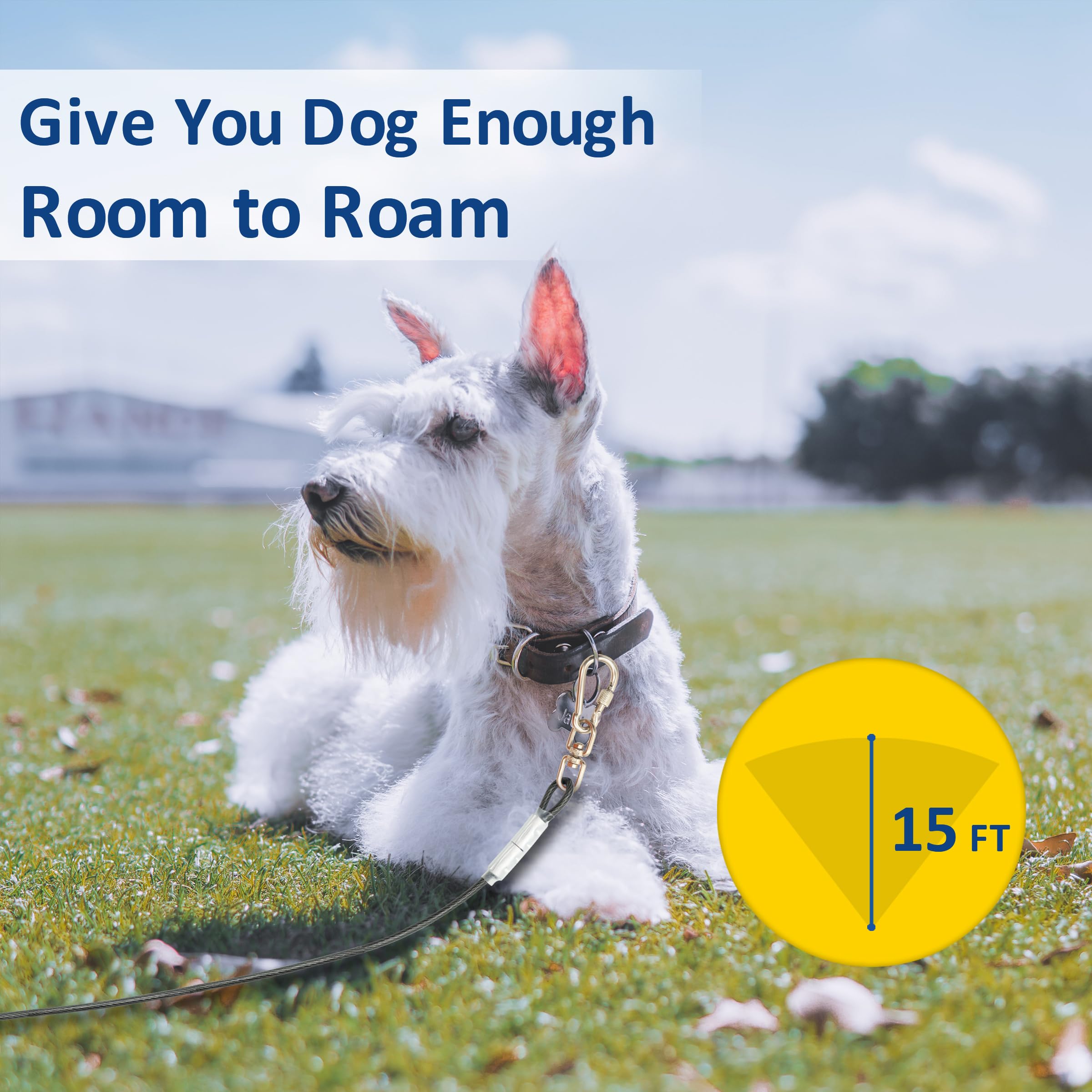 Myaxbd 15Ft Heavy Duty Tie Out Cable - Chew-Proof Long Dog Leash, Durable Dog Chain & Lead For Large Dogs, Outdoor Yard & Campin