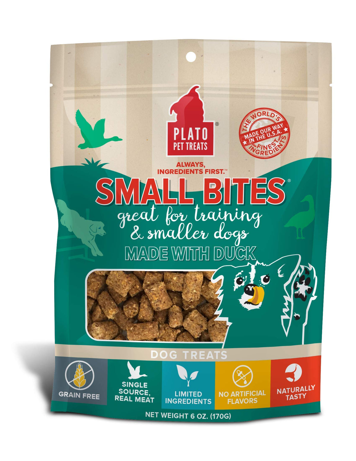 Plato Small Bites Dog Treats, Natural Bite Sized Real Meat & Duck Flavor, Grain Free & High In Protein, Air Dried Authentic Ingredients, 2 Calories Per Treat, Made In The Usa, 6 Ounces