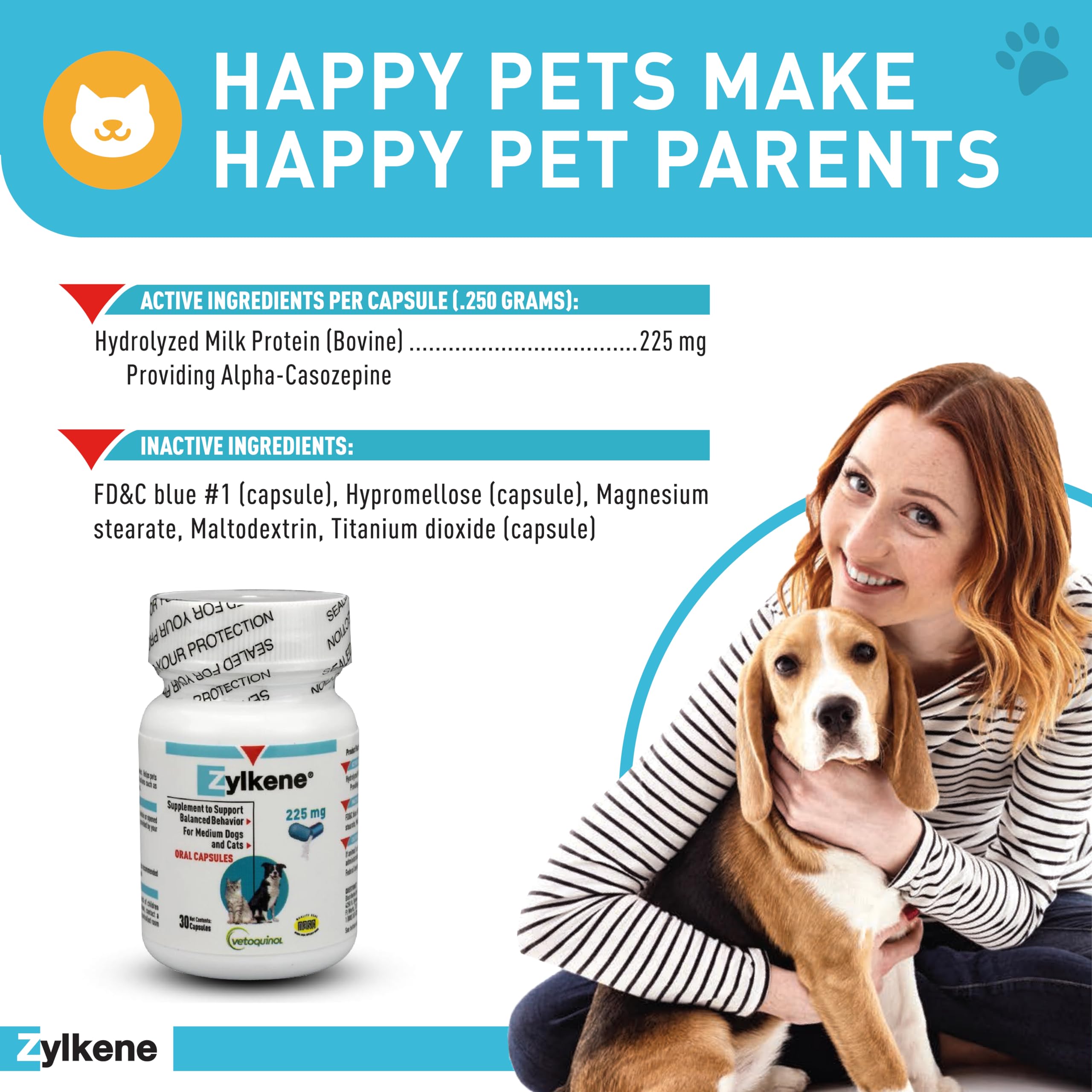Vetoquinol Zylkene Calming Support Supplement for Medium Dogs 33-65lbs Helps Promote Relaxation and Reduce External Stress Facto