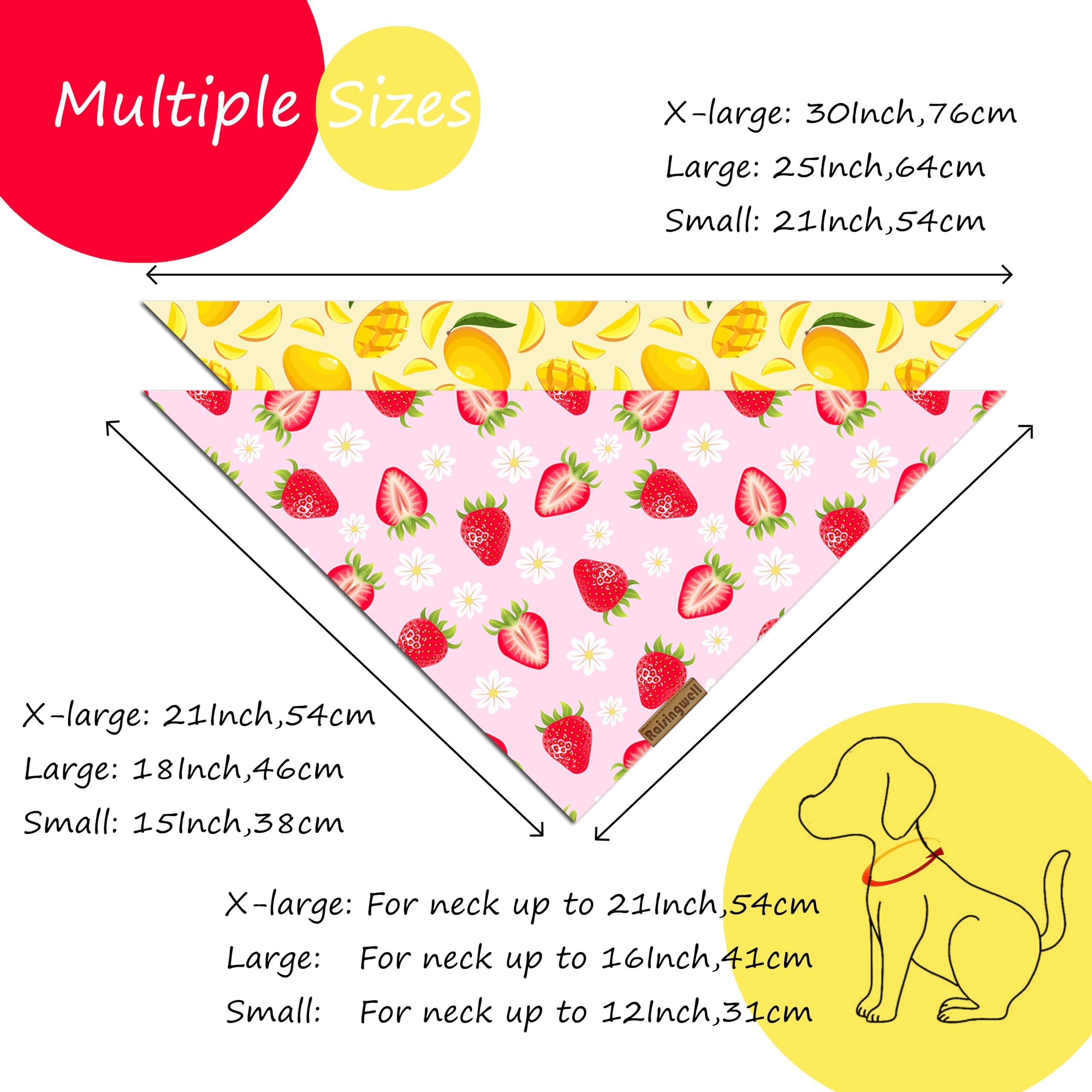 Raisingwell Summer Fruit Dog Bandanas 2 Pack 4 Pattern Reversible, Holiday Bandana For Boy And Girl, Premium Durable Fabric, Par