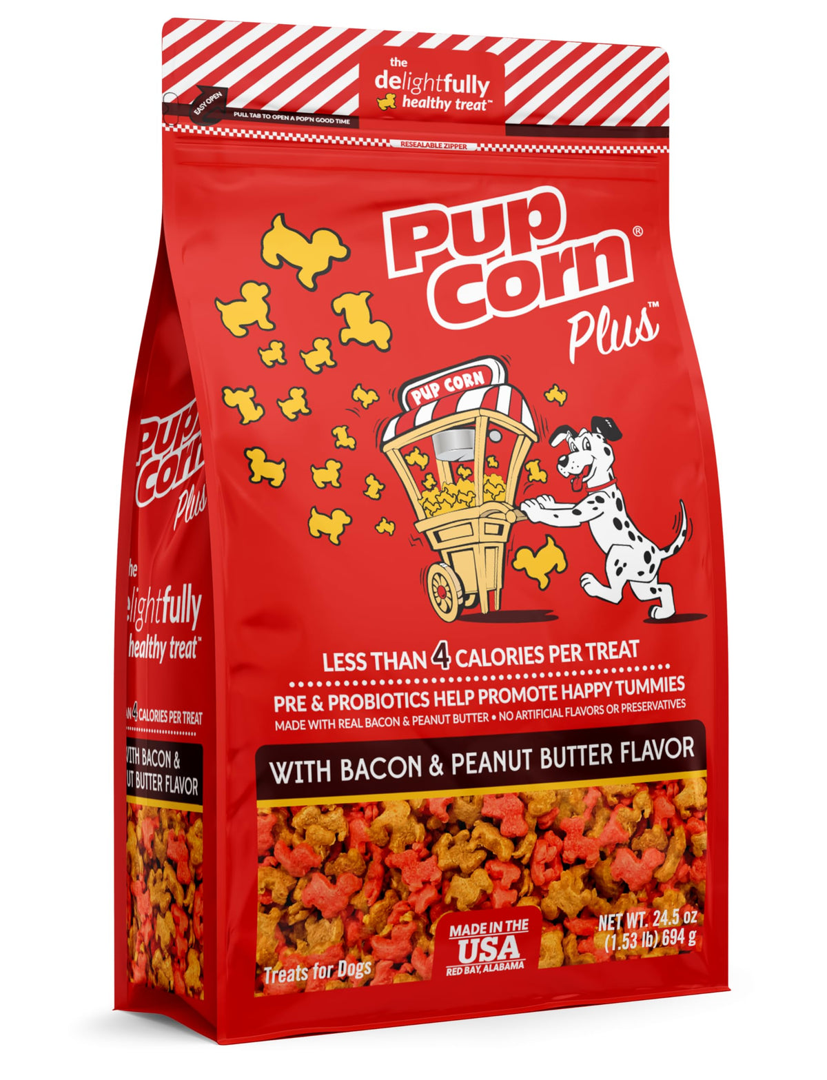 Pup Corn Plus - Puffed Dog Treats With Prebiotics And Probiotics - Bacon & Peanut Butter (24Oz) - Made In Usa