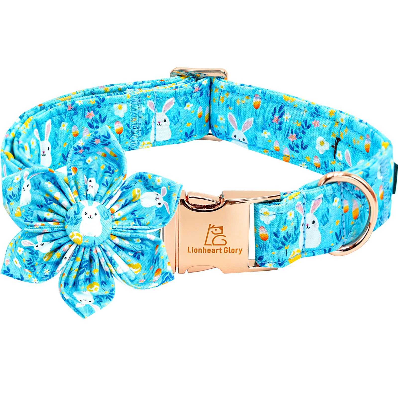 Lionheart Glory Easter Day Dog Collar With Flower Dog Collar For Medium Dogs, Easter Rabbits Colorful Dog Flower Collars Spring 