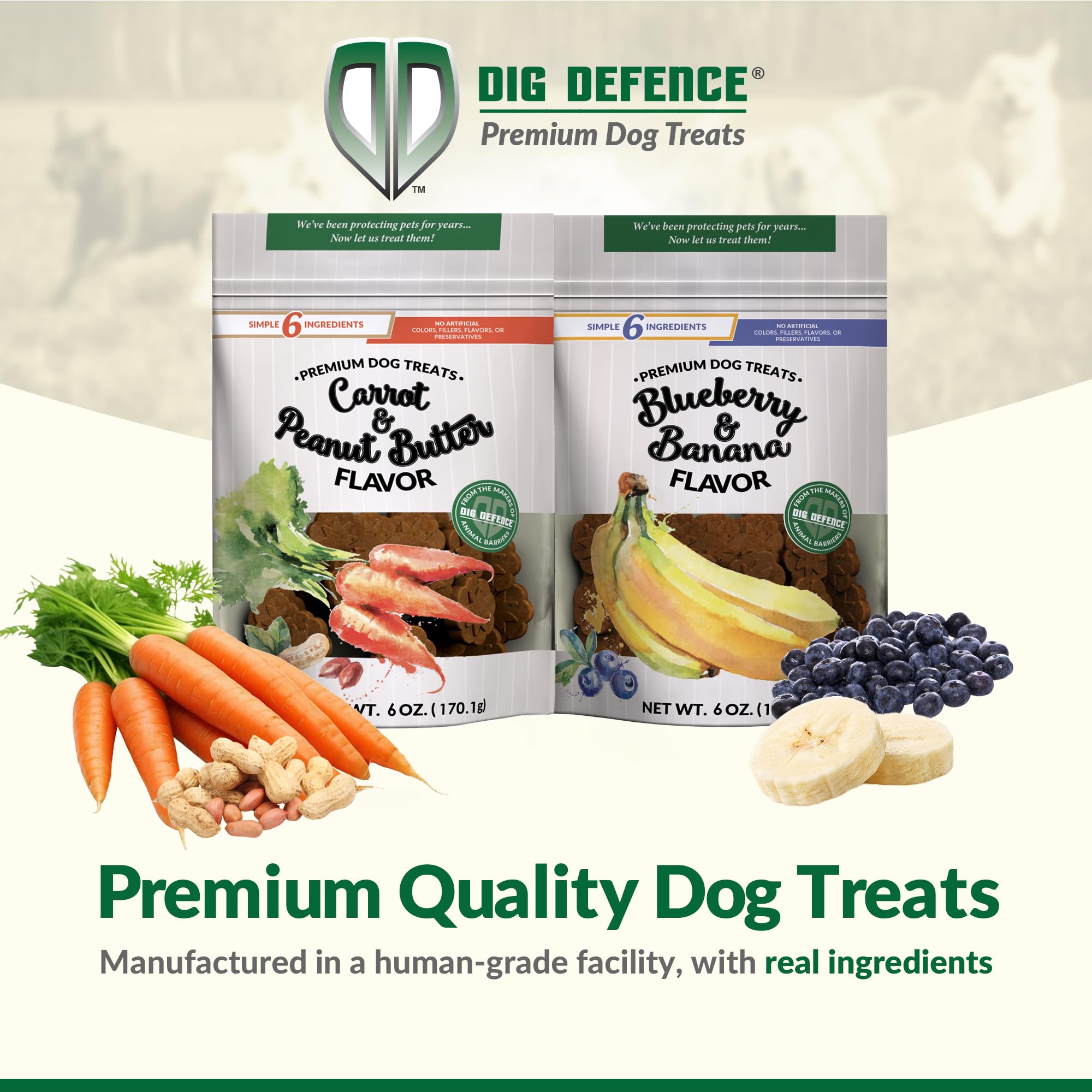 Dig Defence Premium Dog Treats - Carrot/Peanut Butter and Blueberry/Banana, Natural Ingredients, Baked Gourmet Snacks for Small