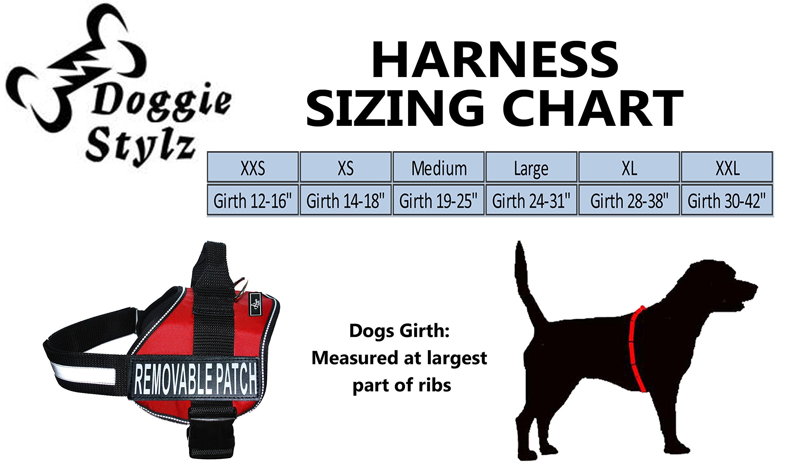 Doggie Stylz Service Dog Harness Vest Comes With 2 Reflective Service Dog Do Not Pet Removable Patches. Please Measure Dog Before Ordering (Girth 19-25', Black)