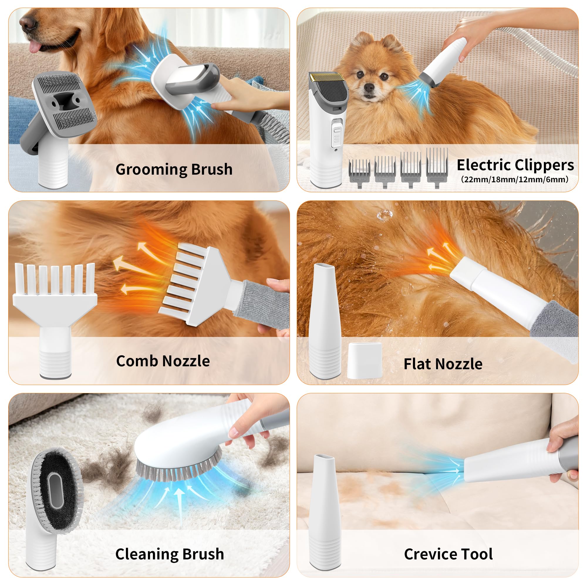 Binroc Dog Grooming Vacuum & Hair Dryer Dog Blower For Shedding Grooming, 6 In 1 Pet Grooming Vacuum For Dogs Cats At Home With
