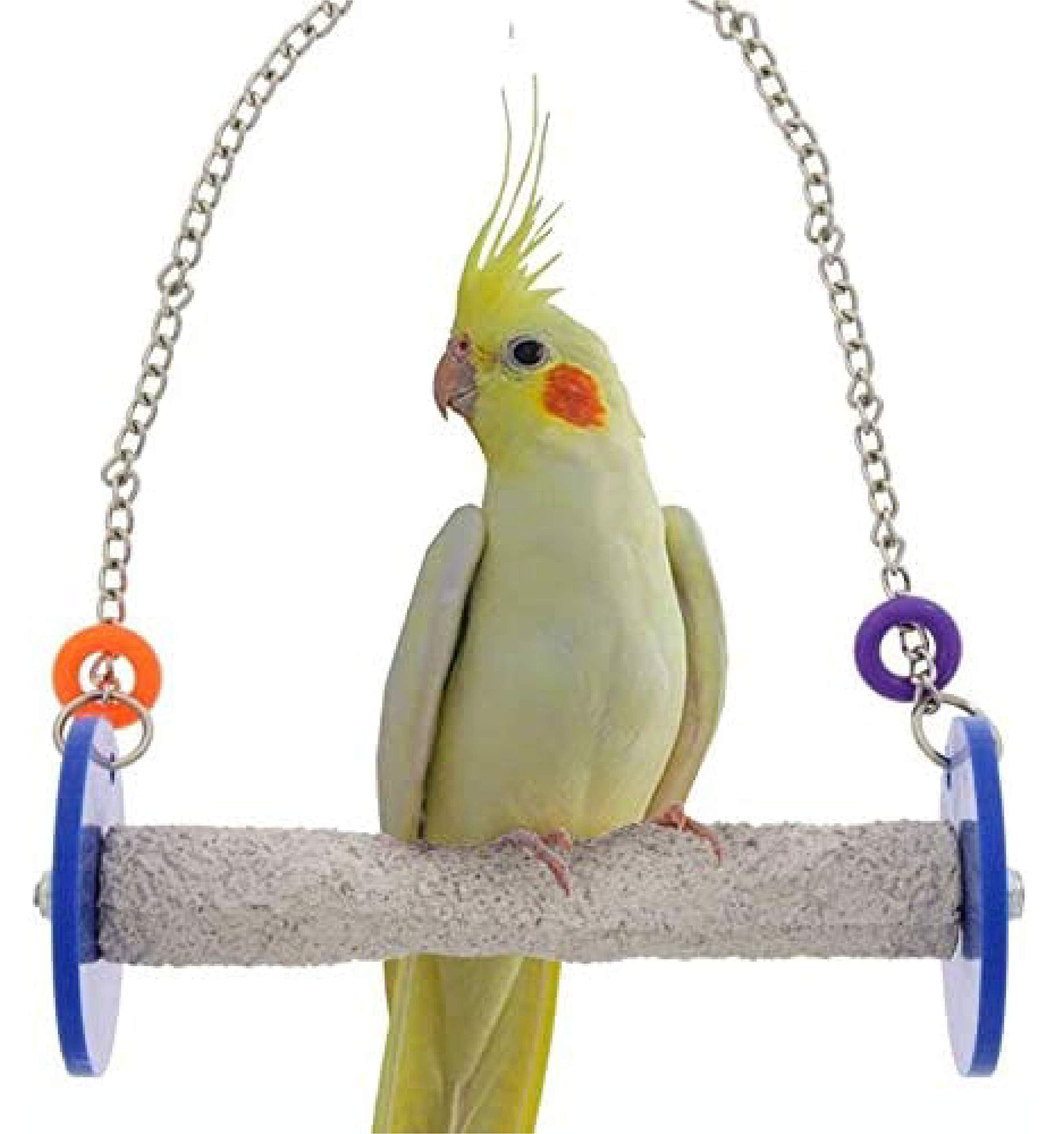 Sweet Feet And Beak Roll Bird Swing - Pumice Perch Bird Toys Trims Nails And Beaks, Safe And Non-Toxic Bird Cage Accessories For Small And Large Birds, Swinging Toys Birds Will Love, Small 7.5 Inches