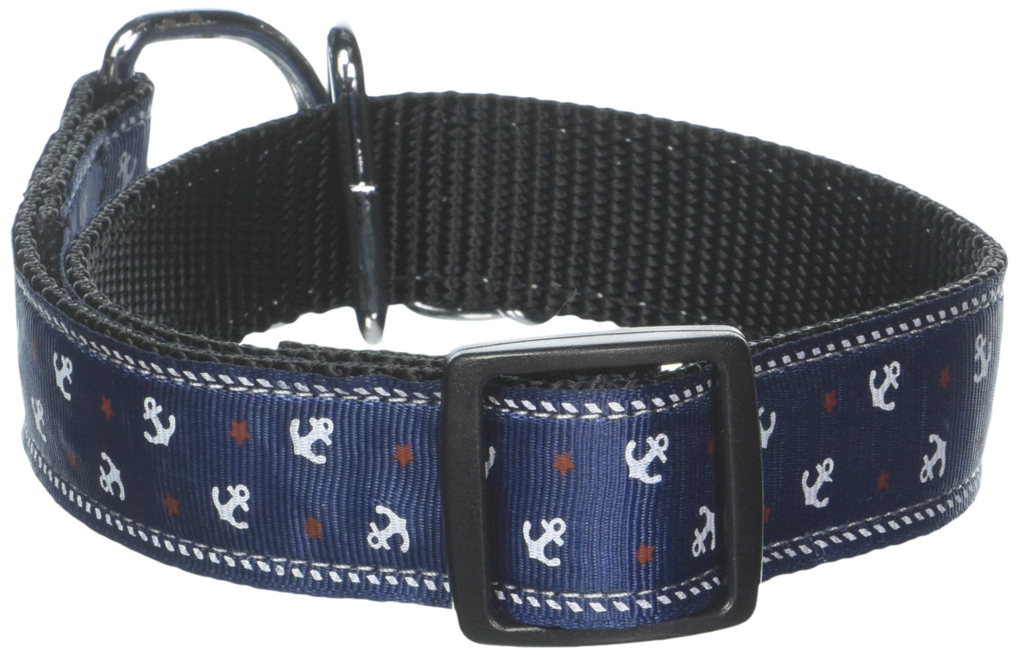 Mirage Pet Products Anchors Nylon Ribbon Martingale Collar for Pets, Medium, Blue
