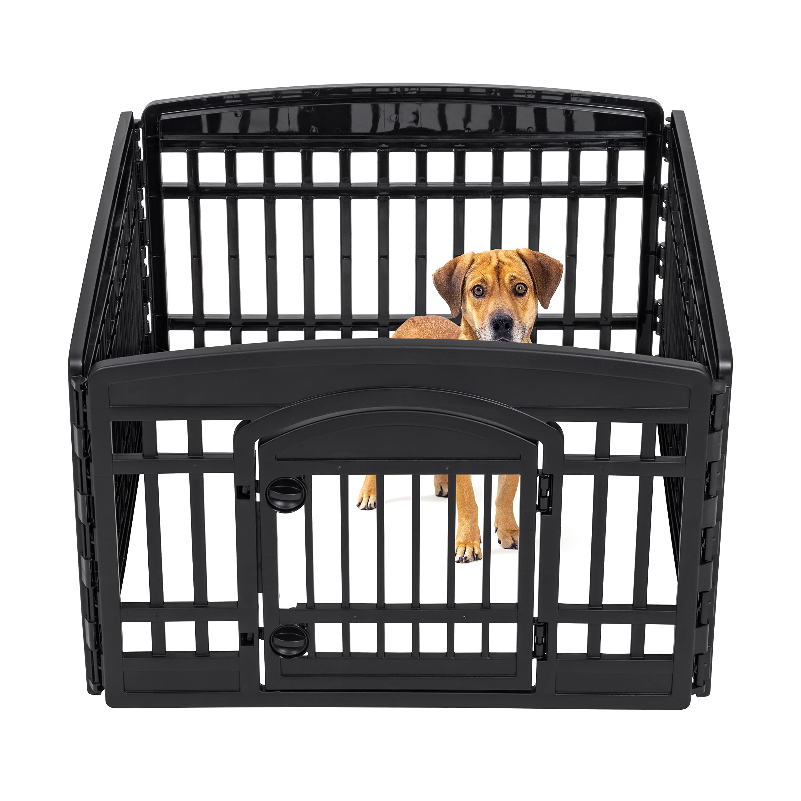 Iris Usa 24' 4-Panel Pet Playpen With Door, Dog Playpen For Puppy Small Dogs Keep Pets Secure Easy Assemble Easy Storing Customizable Non-Skid Rubber Feet, Black