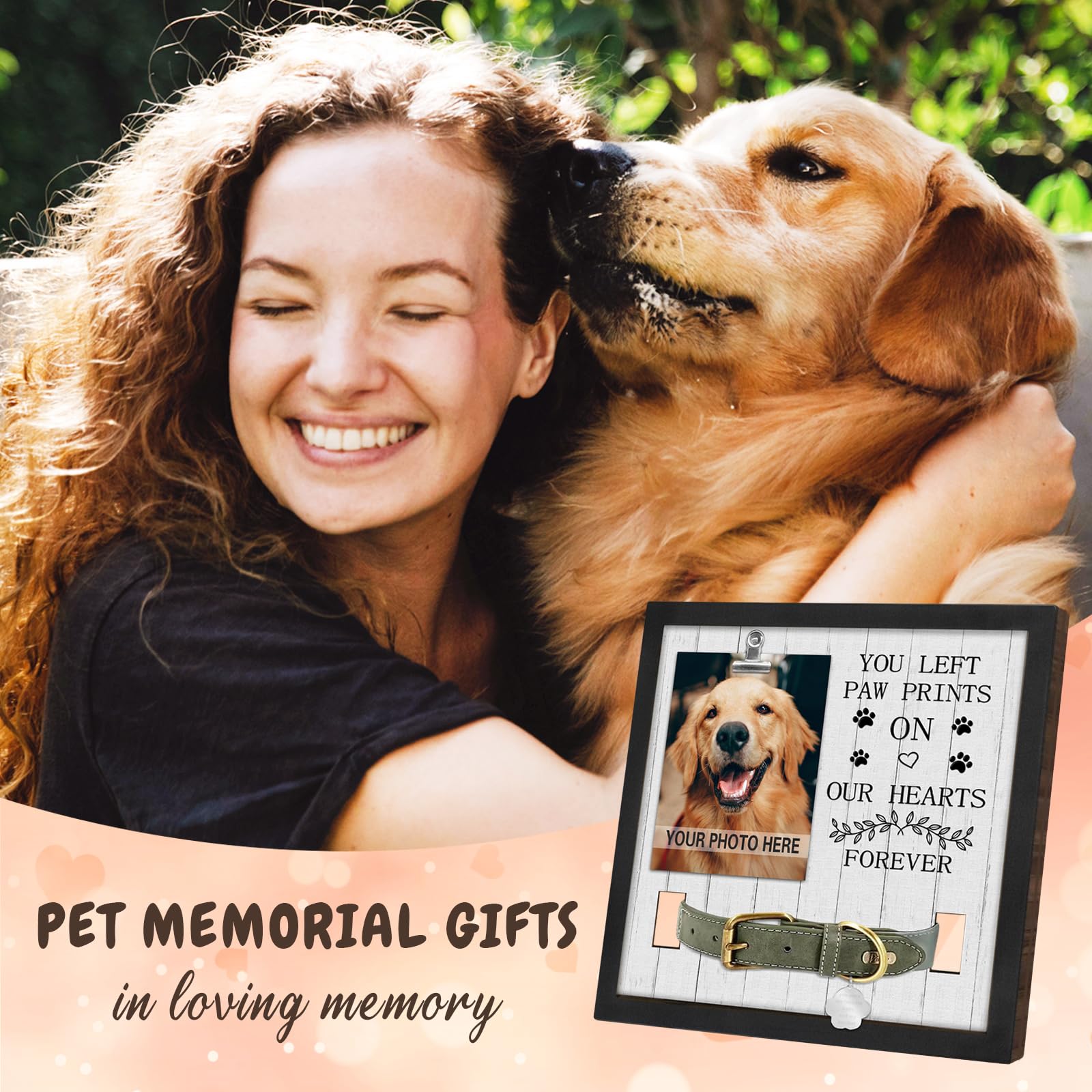 PUREFLY Pet Loss Gift - Memorial Frame for Dog/Cat, "You Left Paw Prints" Sympathy Keepsake