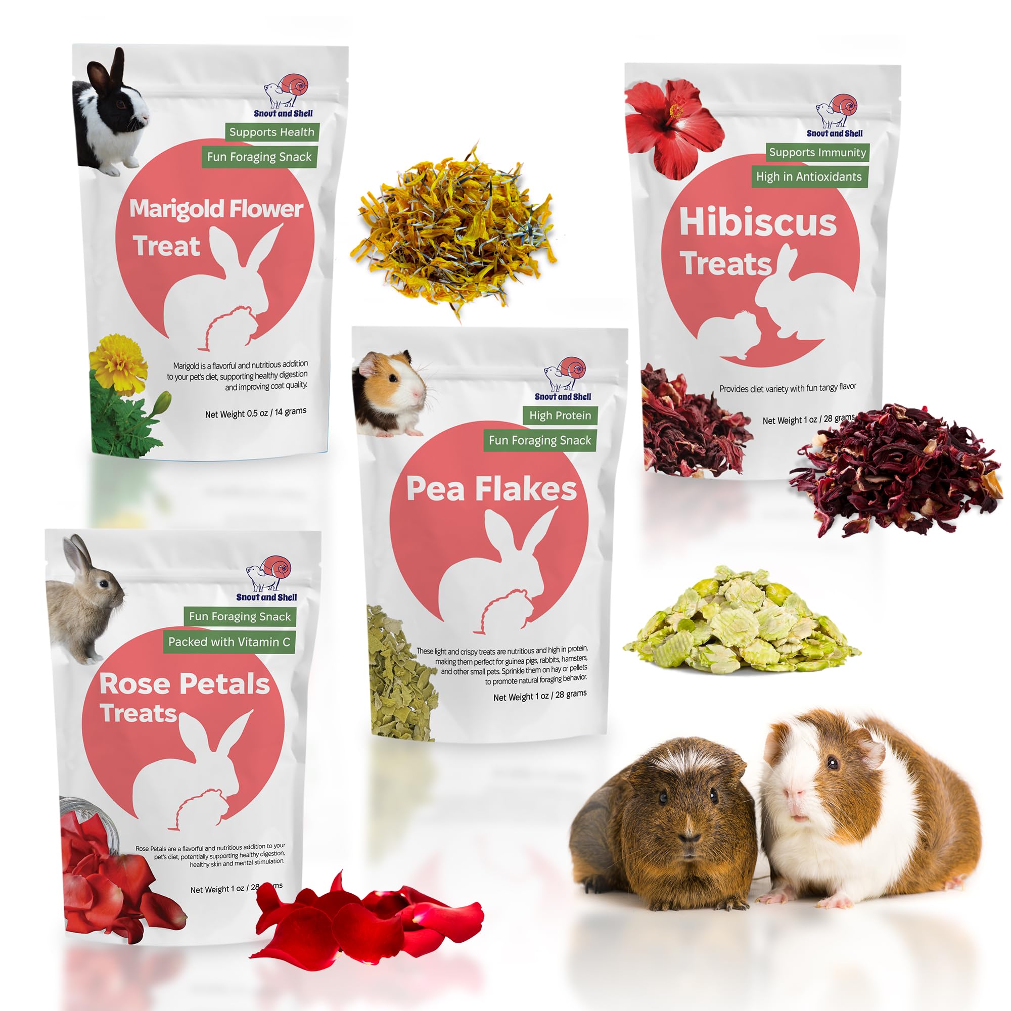 Snout and Shell Floral Favorites 4-in-1 Natural Treats for Small Pets - Pea Flakes, Marigold, Rose Petals & Hibiscus - Healthy S