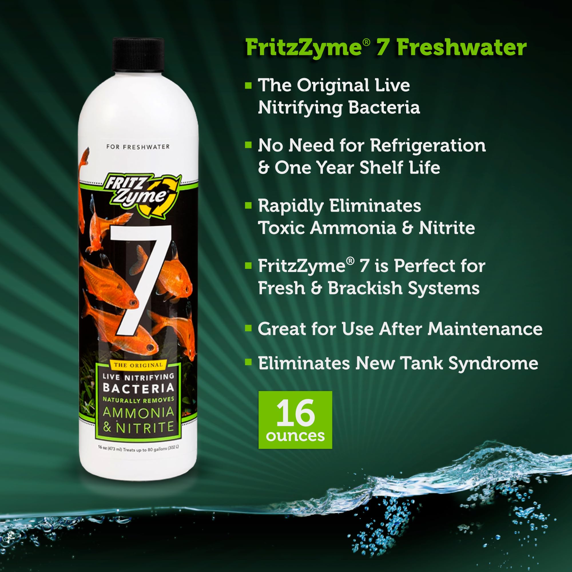 Fritz Aquatics Fritzzyme 7 Live Nitrifying Bacteria Naturally Removes Amonia & Nitrite For Freshwater Fish (16-Ounce)