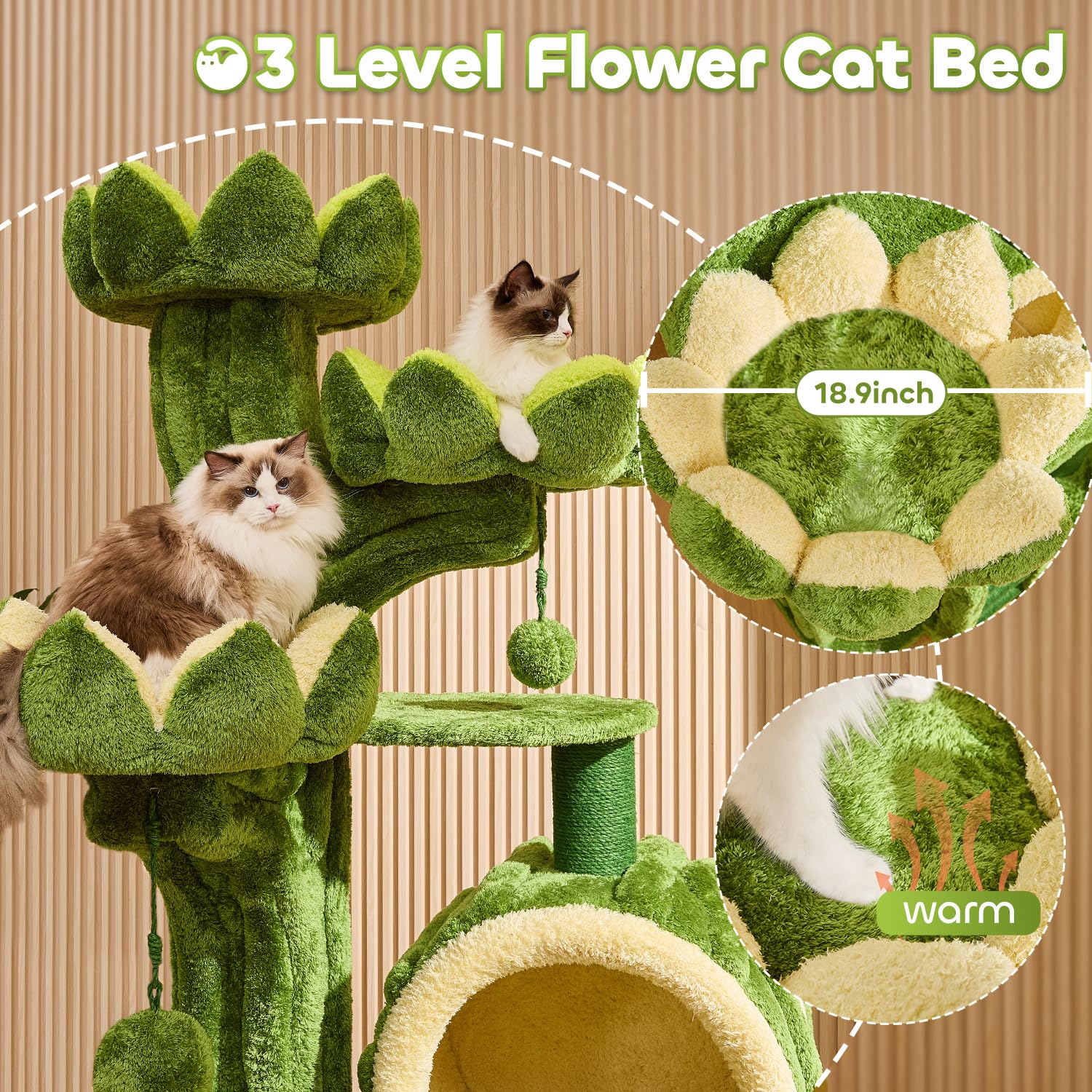Couner 80.3'' Luxury Cat Tree,Lotus Modern Cat Tower For Indoor Cats Adults,Heavy Duty Maine Coon Cat Condo With 2*Hidden Cat Fo