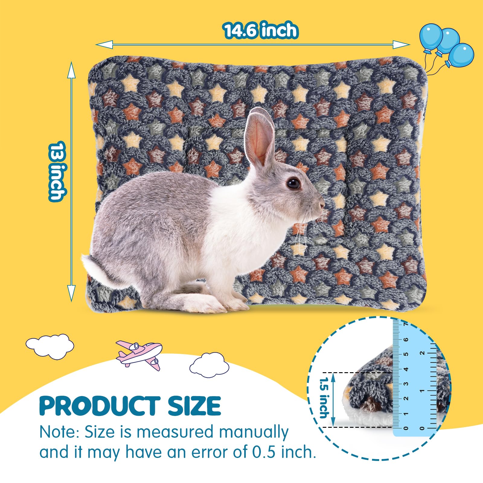 ARCTIC EAGLE 2 Pack Bunny Bed - 13 x 14.6 Inch Rabbit Pee Pads Bedding - Washable and Thickness Upgrade(Dark Blue,L)