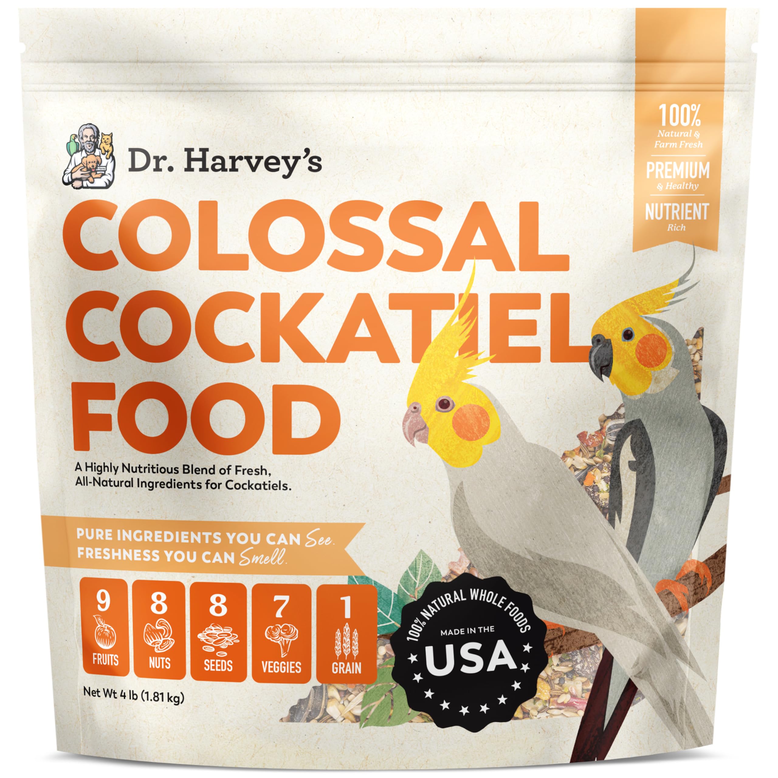 Dr. Harveys Colossal Cockatiel Blend, All Natural Daily Food for Cockatiels (4 pounds)