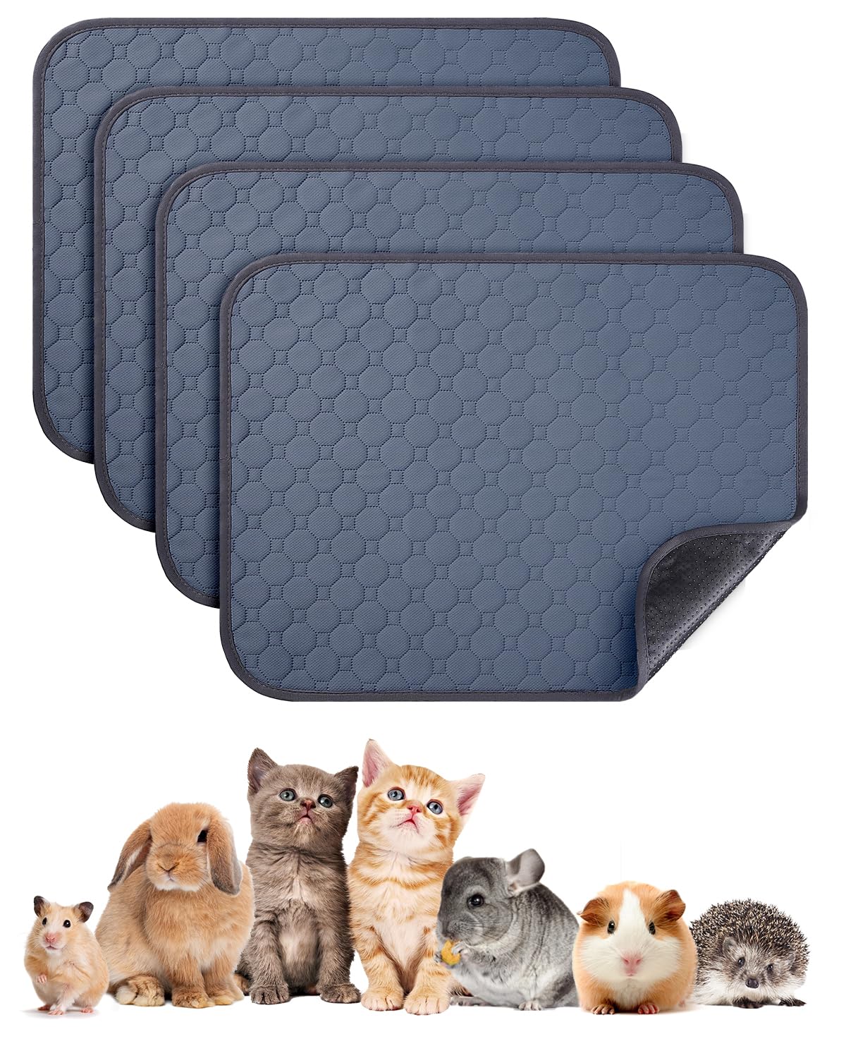 4 Pack 12'' X 12'' Guinea Pig Cage Liner, Washable Reusable Guinea Pig Bedding, Waterproof Absorbent Guinea Pig Pee Pad Non-Slip