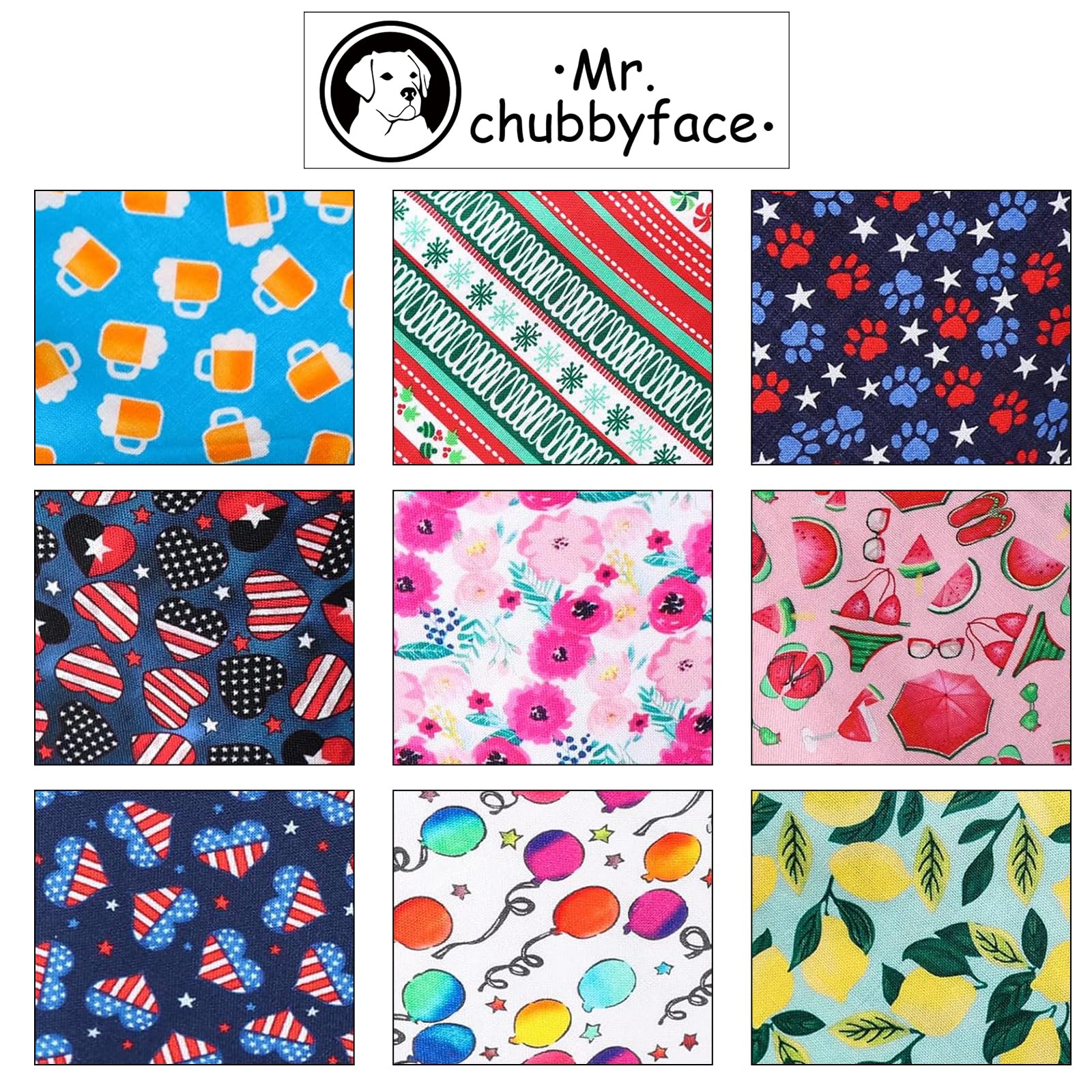 Mr. Chubbyface Heart Flag Striped Dog Bandanas Reversible Triangle Bibs Scarf Accessories For Dogs Cats Pets S