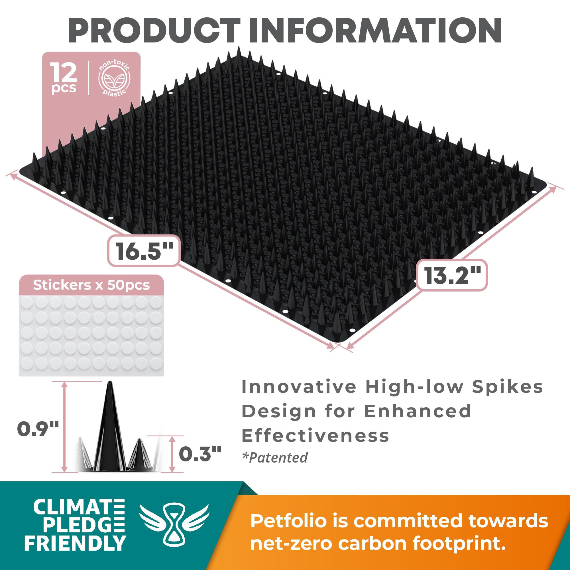 12 Pack Upgraded Black Cat Repellent Mat - 16 x 13 Scat Mat for Cats Has Uneven Spikes is an Effective Scat Mats for Dogs, Stray