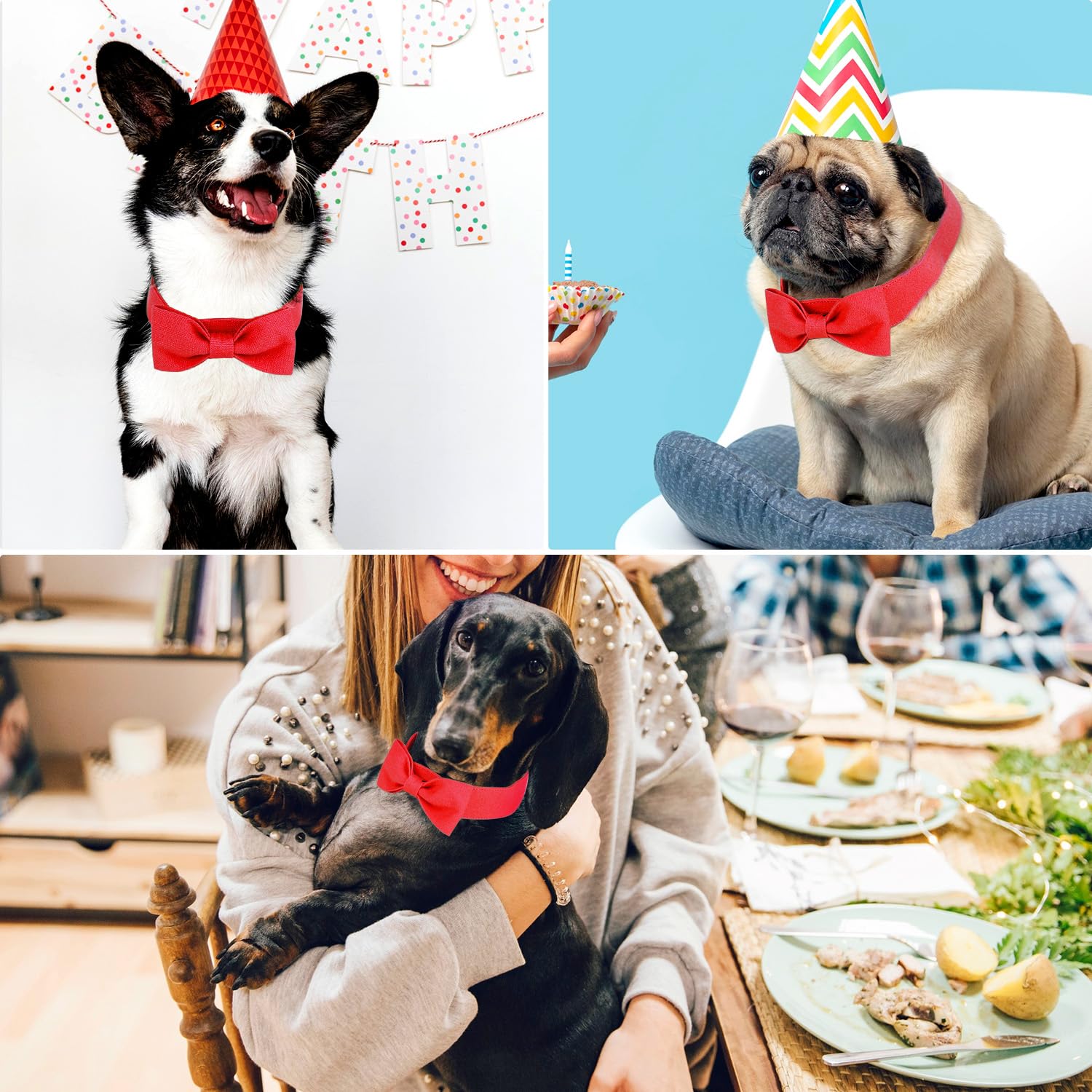 Segarty Dog Bow Ties For Small Medium Dogs, Adjustable Red Bowtie Collar, Durable Cat Neck Tie Tuxedo Comfortable Cotton Girl Pe