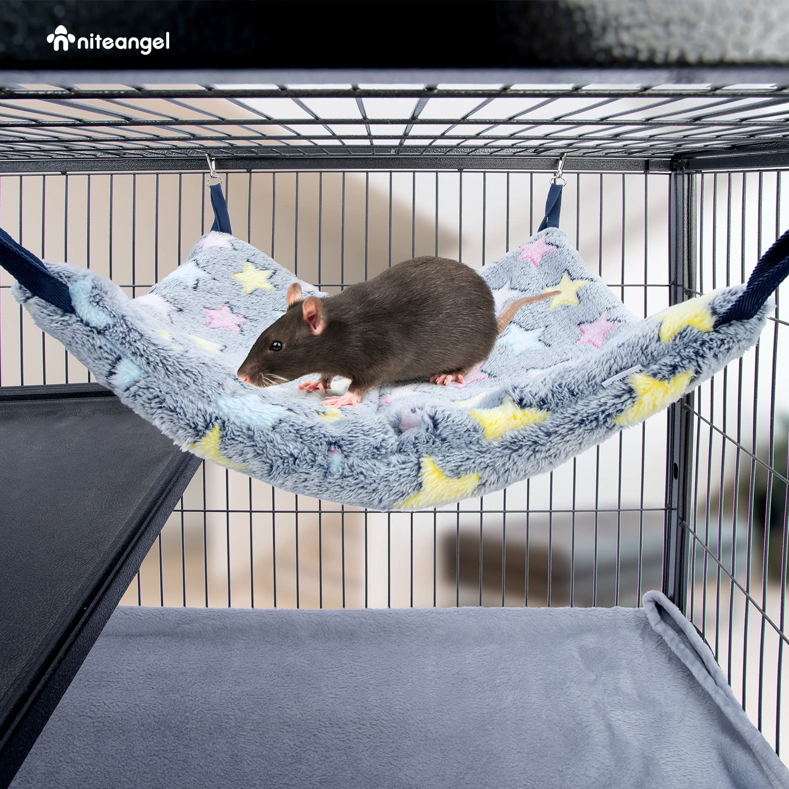 Niteangel Hanging Hammock Nap Sack Swing Bag Pet Sleeper For Ferret Rat Sugar Glider And Other Small Animals (Cream, Star)