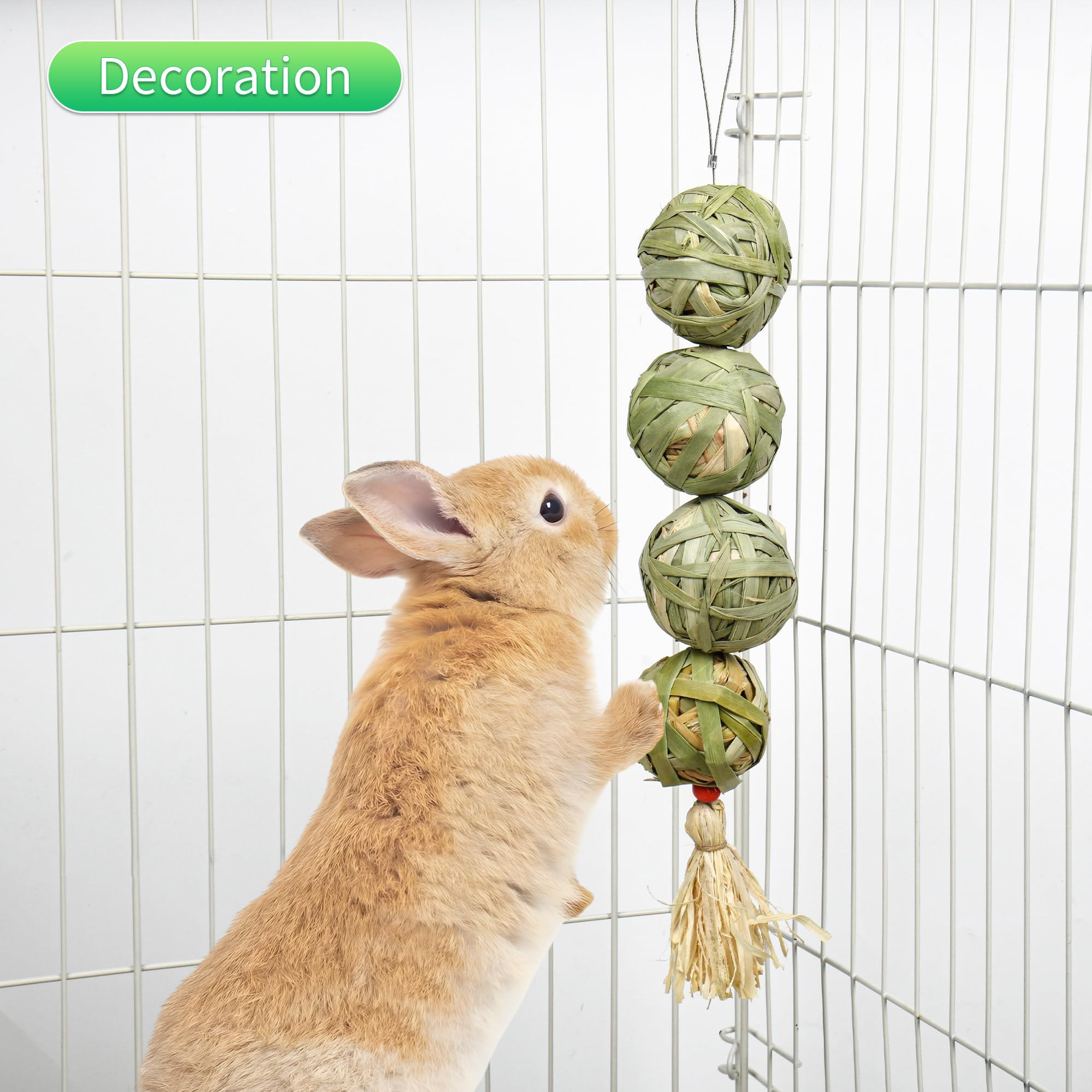 Wookiwuki Rabbit Chew Balls, Edible Woven Grass Ball Hay Small Animals Play Balls, Chewable Teething Activity Toy For Chinchilla