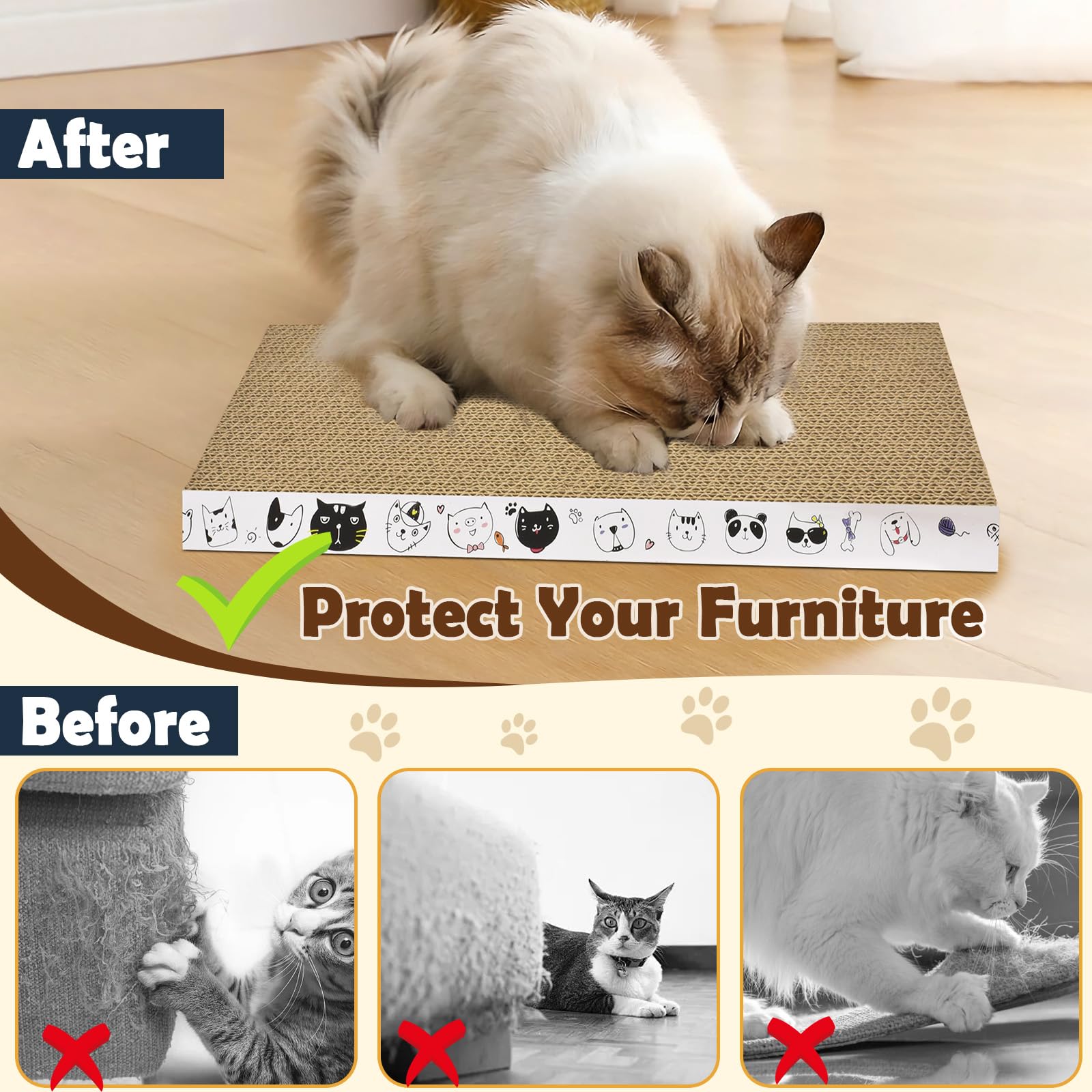 3 Pack Cardboard Cat Scratcher Refill Cat Scratch Pad Durable Cat Scratchers For Indoor Cats Kitten 16.5 X 8 X1 Inch Reversible