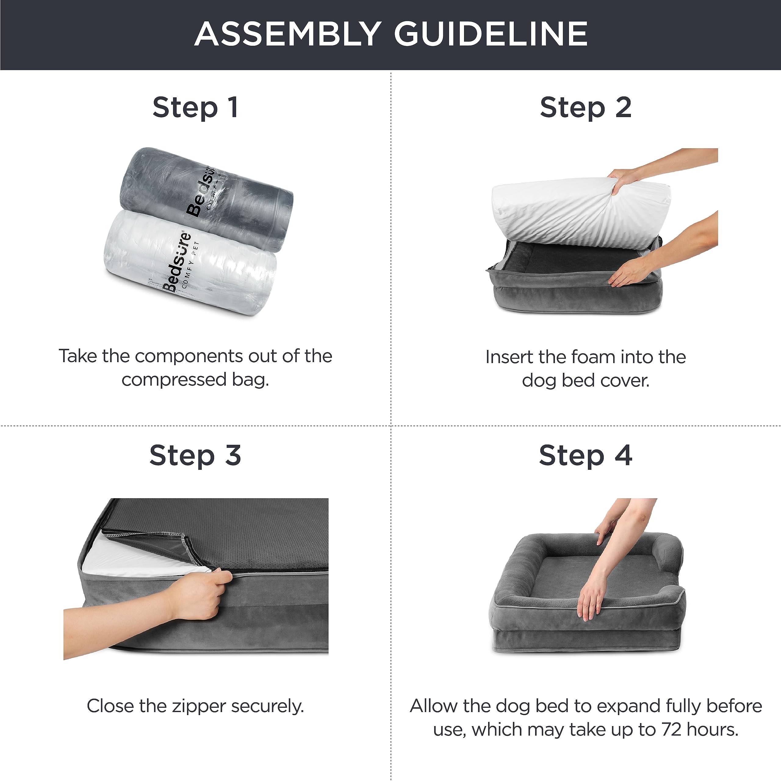 Bedsure Small Orthopedic Dog Bed - Washable Bolster Dog Sofa Beds For Small Dogs, Supportive Foam Pet Couch Bed With Removable Washable Cover, Waterproof Lining And Nonskid Bottom Couch, Dark Grey