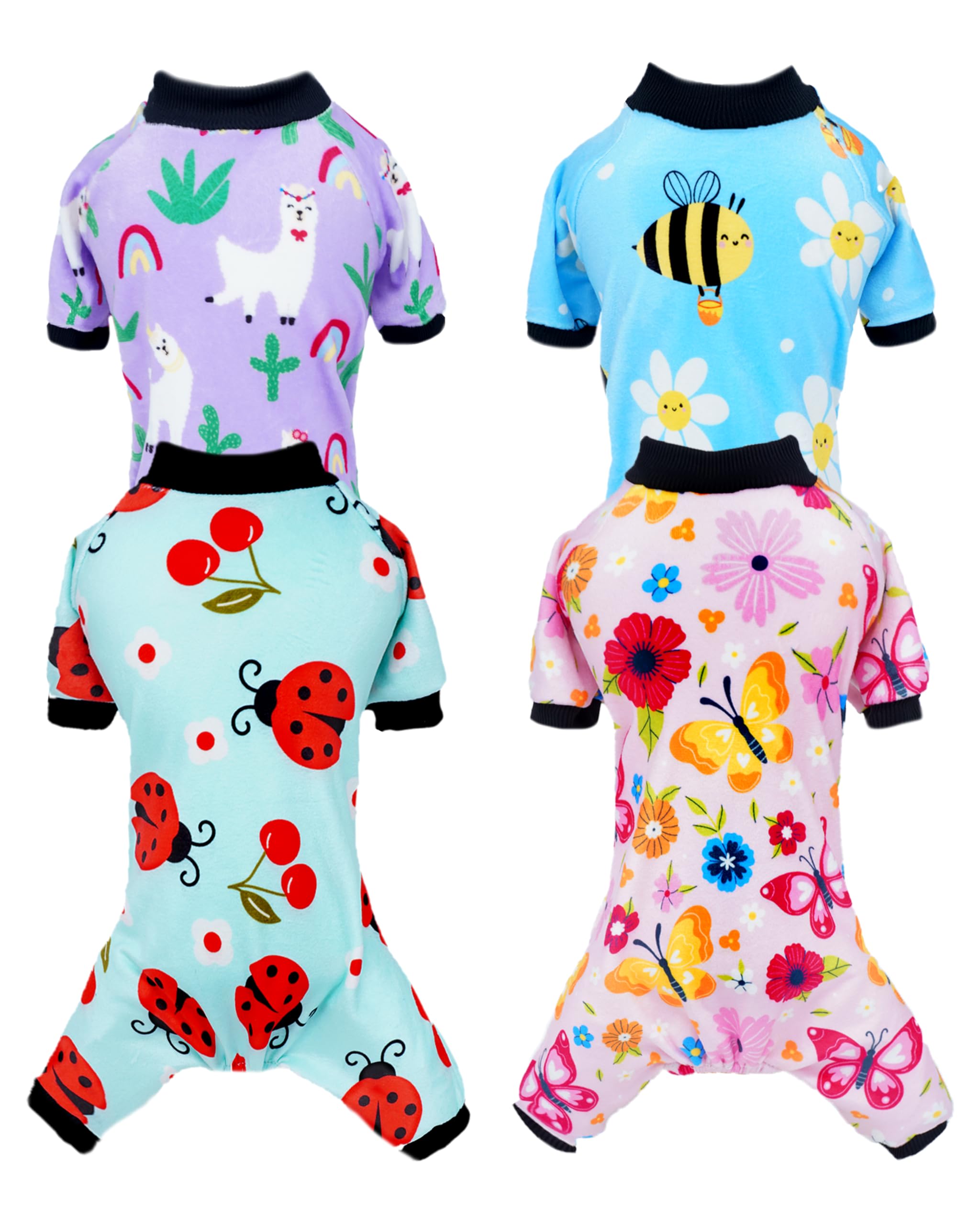 Pet Show 4 Pack Small Dog Pajamas Spring Dog Clothes Doggies Soft Stretchy Pjs Bee Ladybug Jumpsuit Puppy Cats Girl Boy Floral O