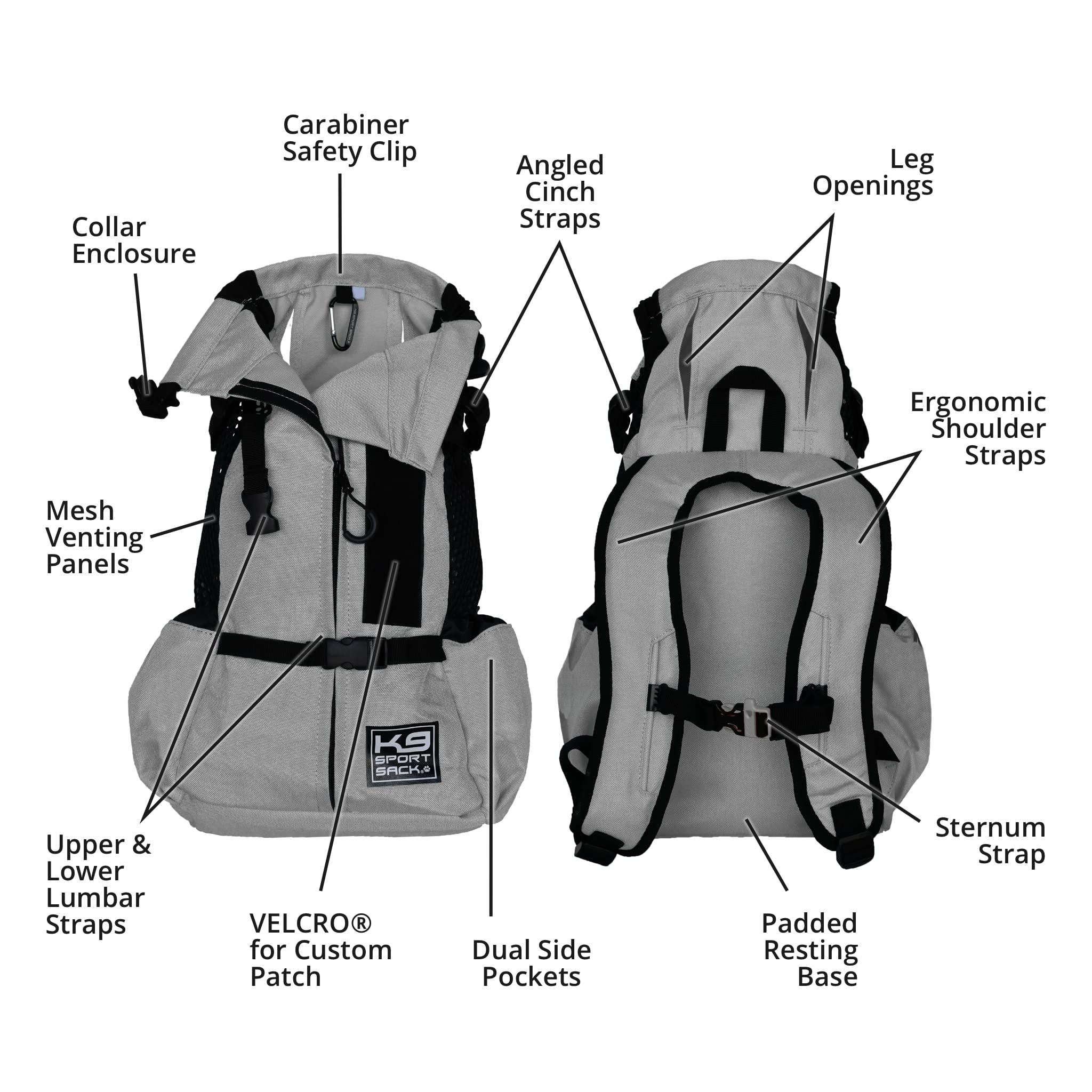 K9 Sport Sack Air 2 - X-Small, Light Grey - Ideal for Dogs with 9-12    Back Length - Durable, Breathable Backpack-Style Carrier
