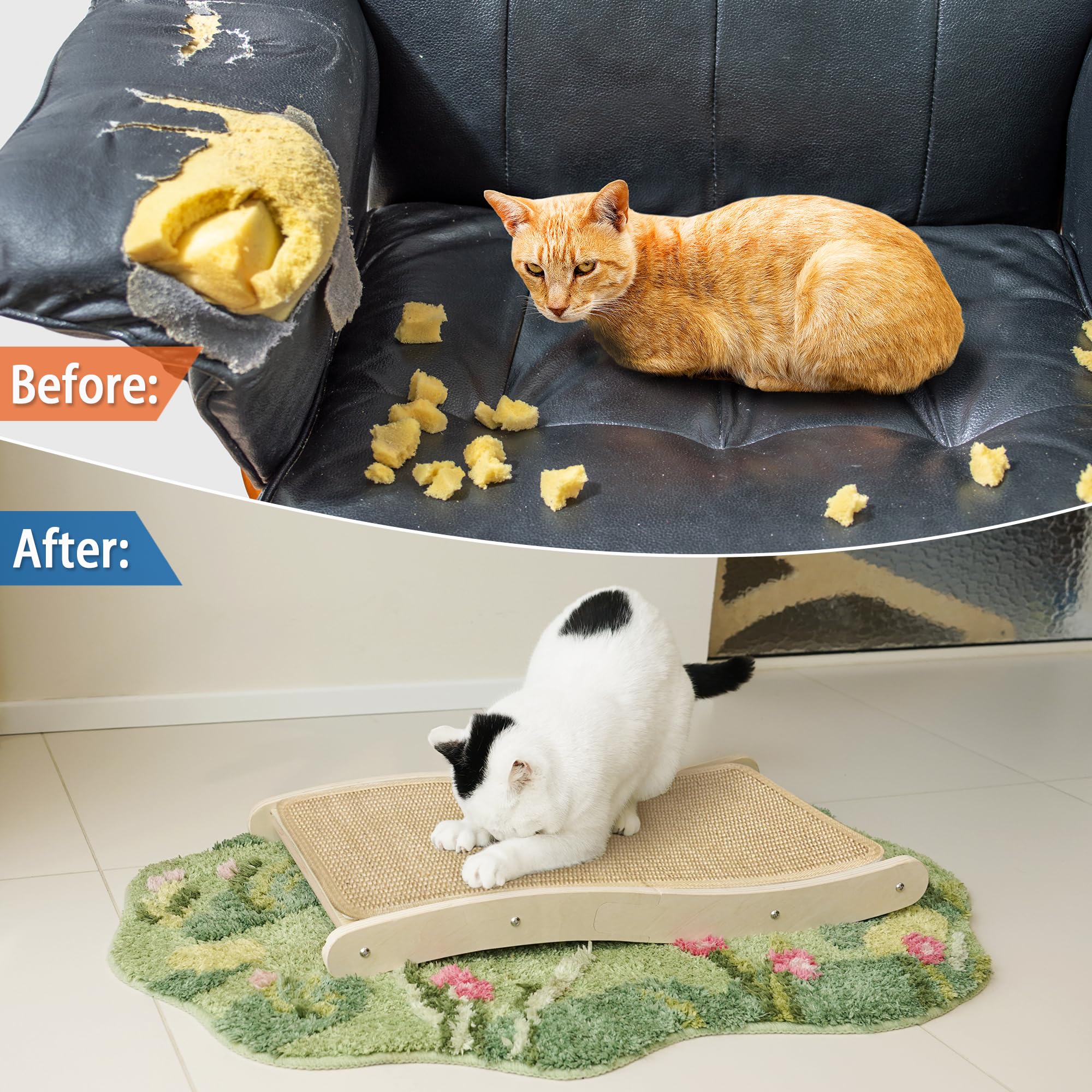 Petkaray Sisal Cat Scratching Board, Curved Sisal Cat Scratcher, Large Indoor Kitty Scratch Pad, Heavy Duty Wave Lounge Bed For