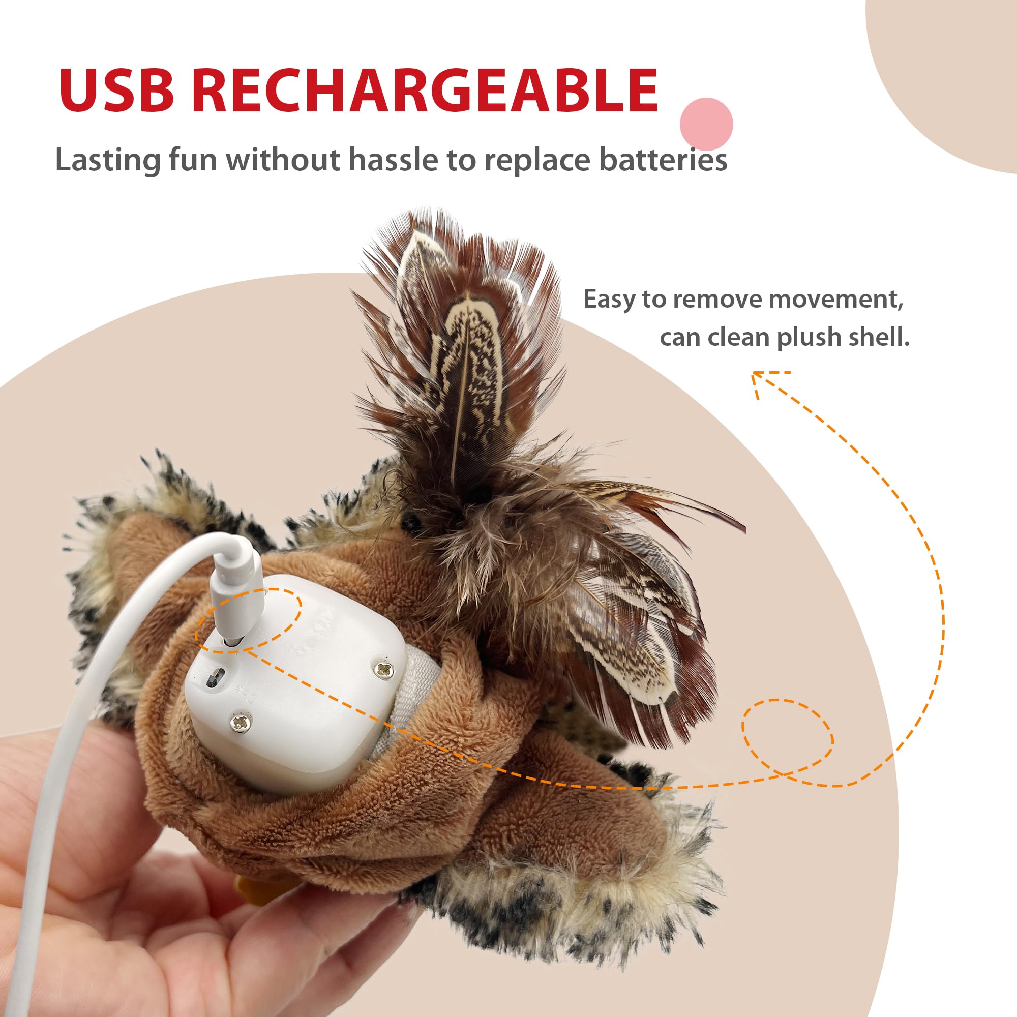 Gigwi Flappy Bird Cat Toy For Indoor Cats, Rechargeable Lifelike Interactive Flapping Bird Cat Toy Tweet, Flapping Wings & Livel