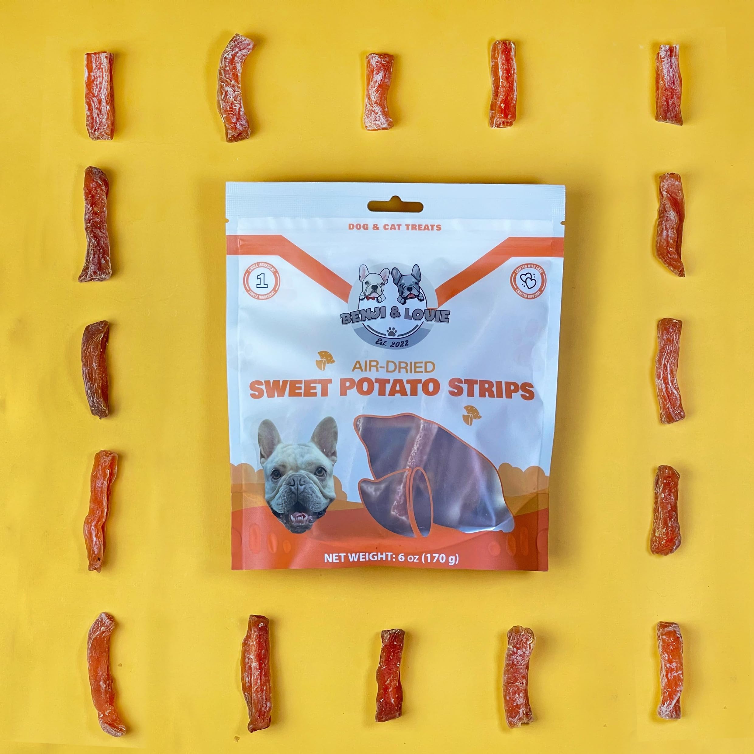 Benji & Louie Air Dried Sweet Potato - Natural Healthy Dog and Cat Treats, Single Ingredient, 6 oz