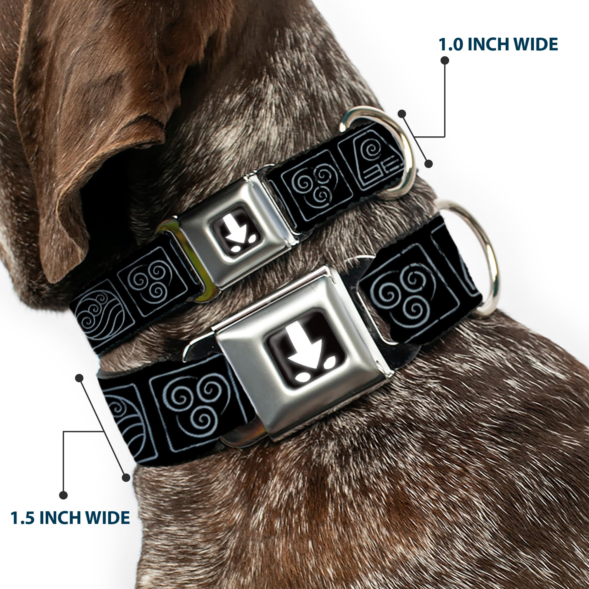 Buckle-Down Dog Collar Seatbelt Buckle Avatar The Last Airbender Bending Elements Icons Black Gray 16 To 23 Inches 1.5 Inch Wide