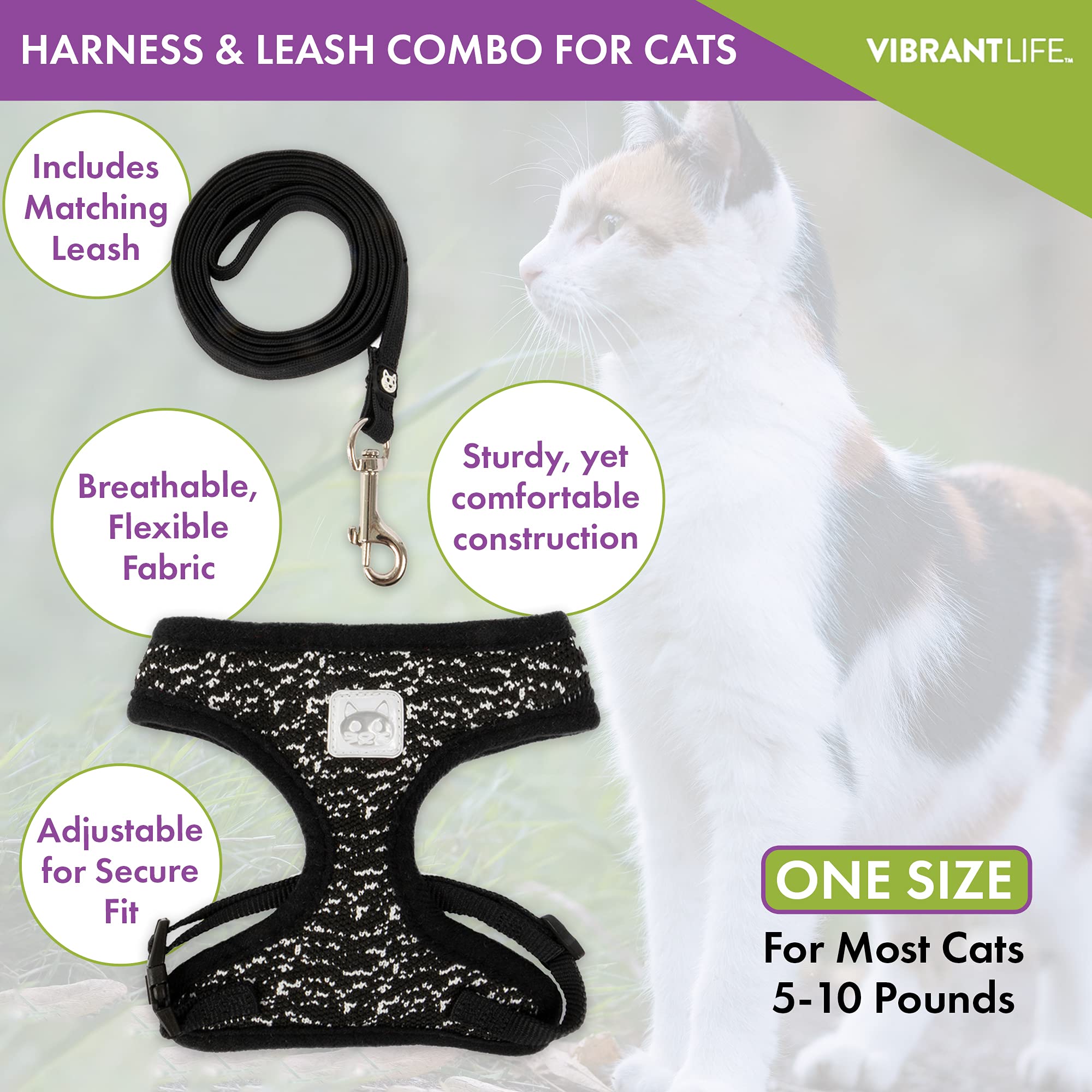 Vibrant Life Harness And Leash For Cats, One Size