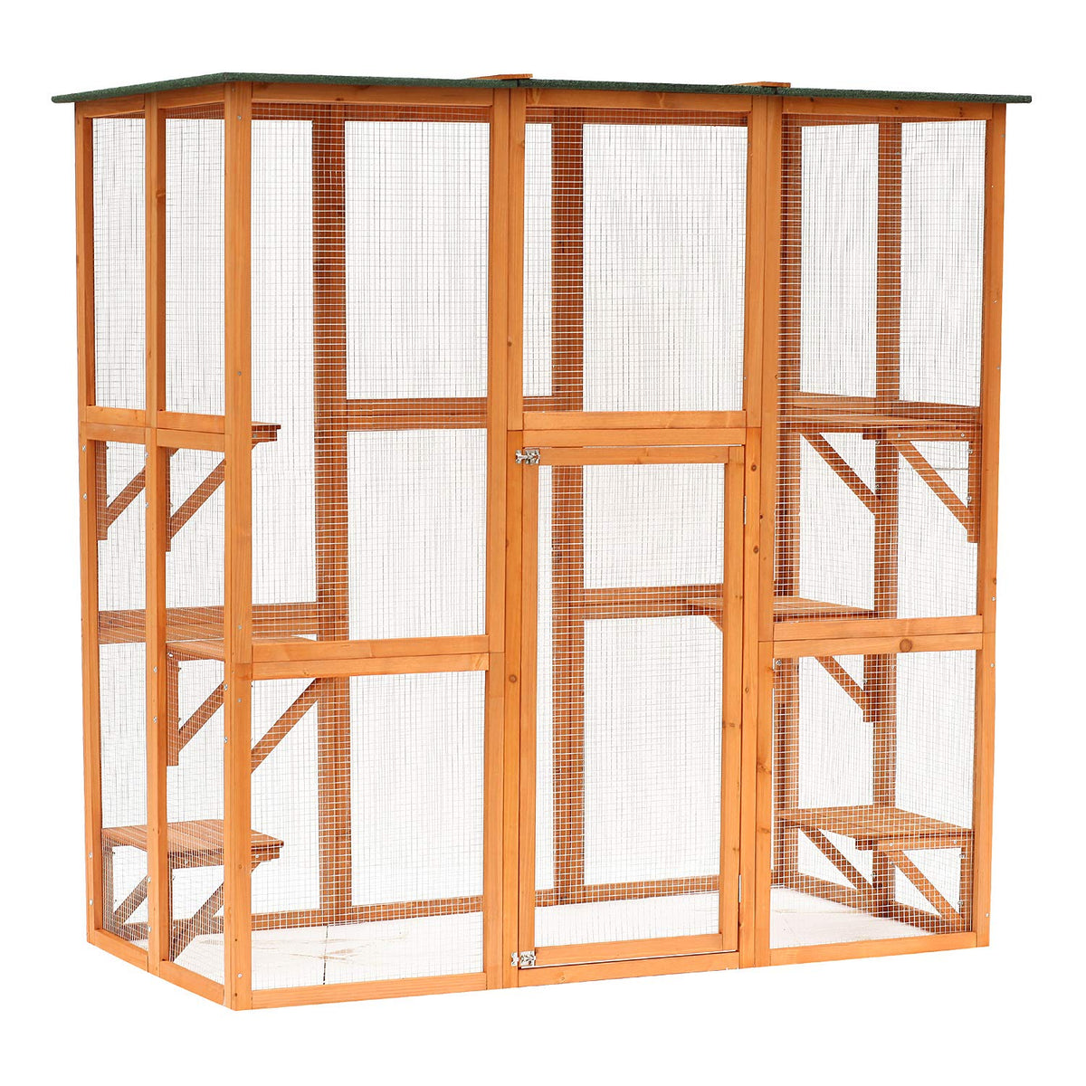 Pawhut Outdoor Cat House Big Catio Wooden Feral Cat Shelter Enclosure With Large Spacious Interior, 6 High Ledges, Weather Protection Asphalt Roof, 71' L, Orange