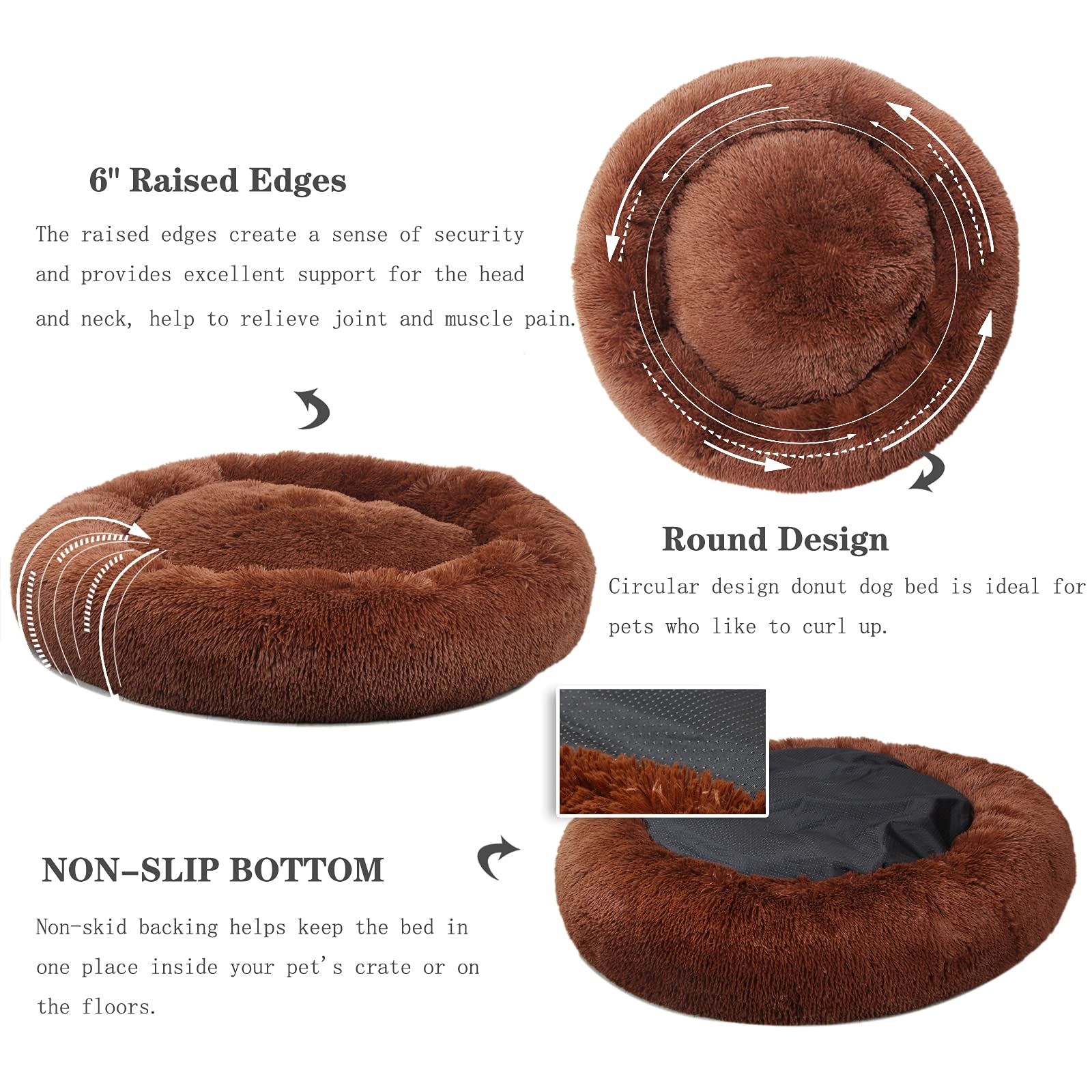 Orthopedic Dog Beds For Medium Dogs 30 Inch Round Calming Pet Beds Machine Washable Faux Fur Doggie Beds For Medium Dogs Chocolate Brown