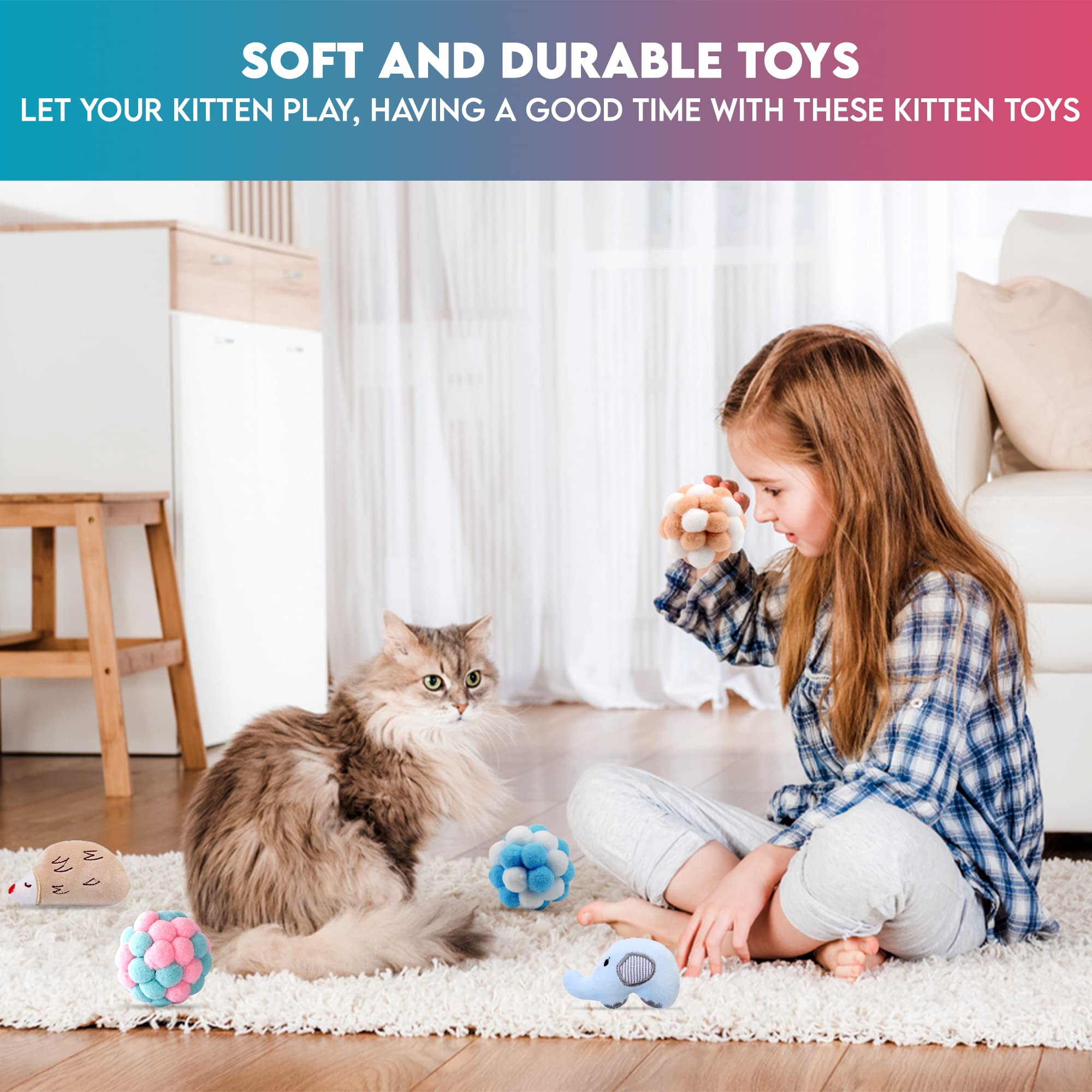 Paw Paw Babe Cat Balls & Catnip Toys Set - Cartoon Fuzzy Balls, Soft & Lightweight - Kittens Chewing, Kicker Toys - Cat Toys For Indoor Cats - Kitten & Cat Accessories - Pack Of 9