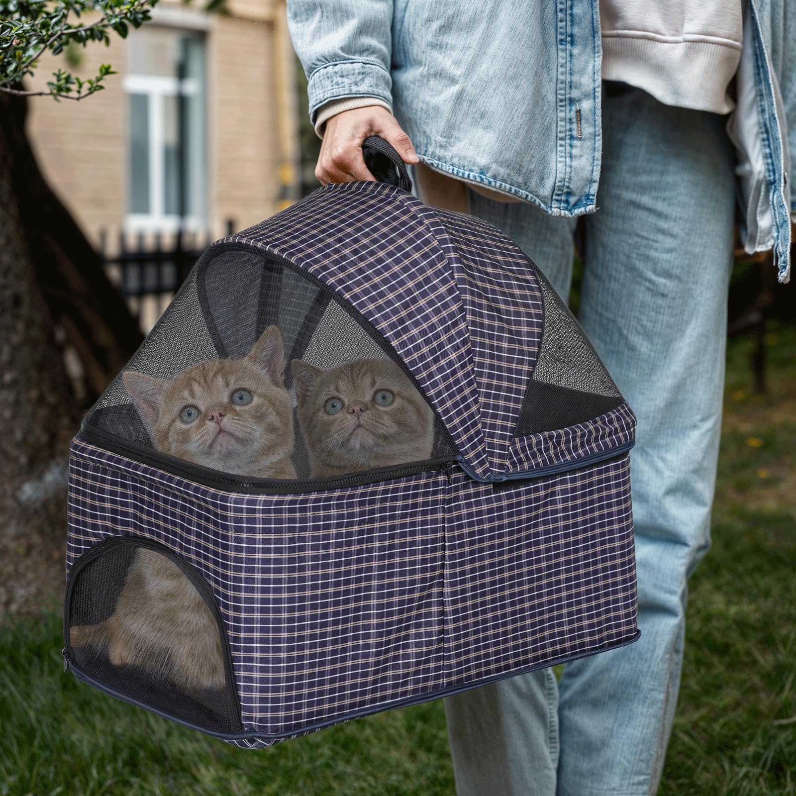 Monibloom 3 In 1 Foldable Pet Stroller For Small & Medium Dogs, Detachable Carrier, Car Seat, Push Button Entry, 4-Wheel Jogger