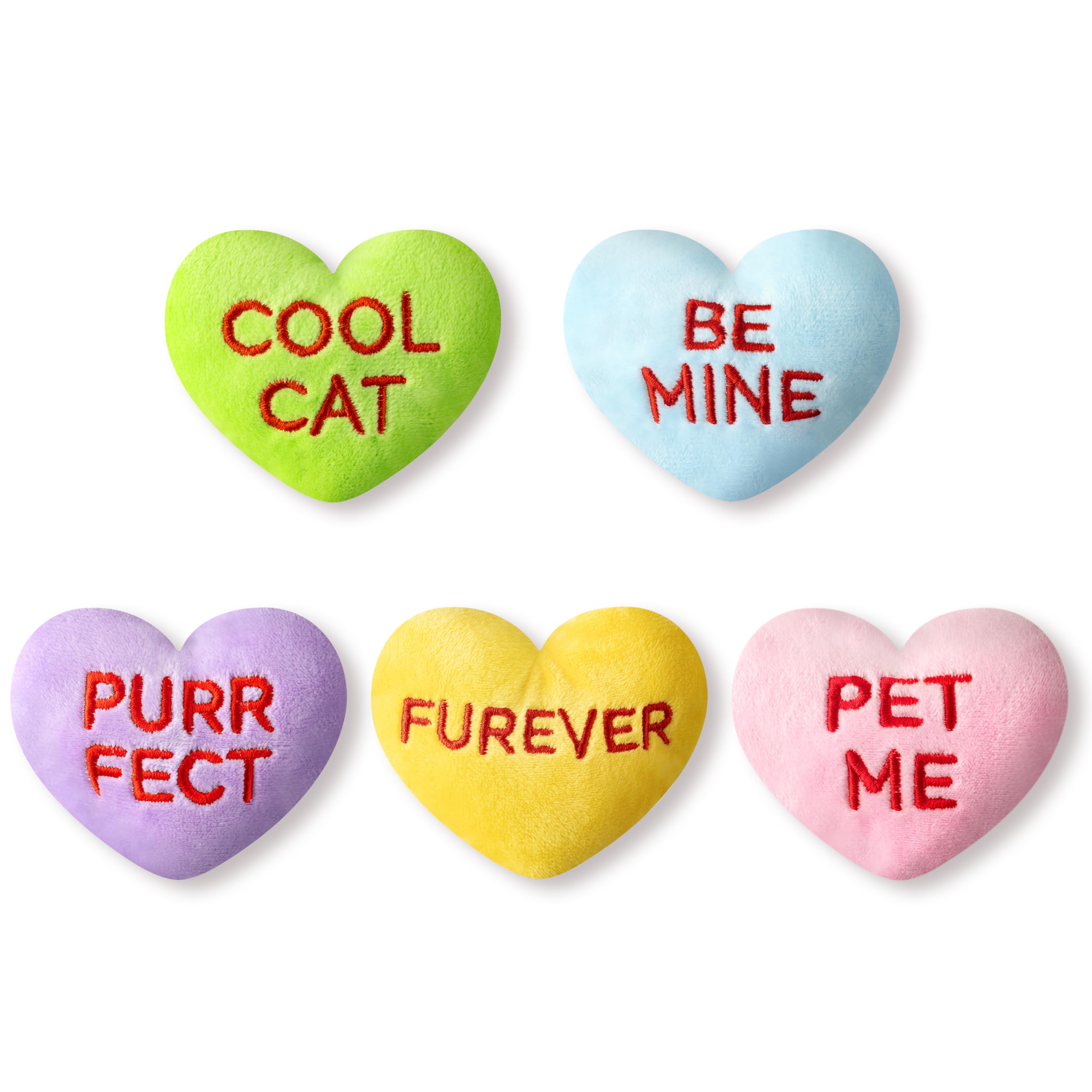 Mallmall6 5Pcs Valentine'S Day Conversation Heart Candy Catnip Toys For Cat, Catmint Interactive Kitten Teething Chew Kick Toy F