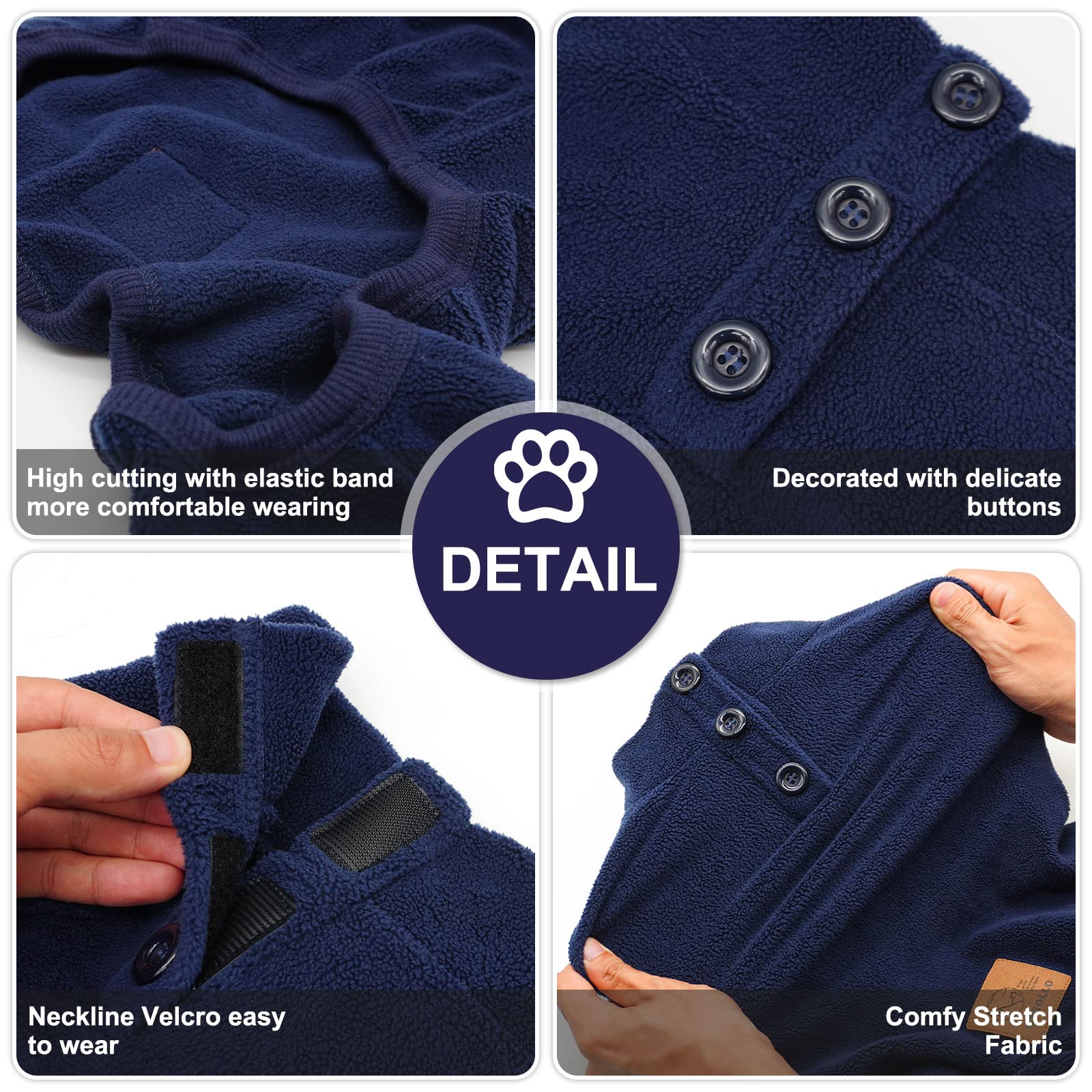 Cyeollo Fleece Dog Onesie Pajamas - Warm & Stretchy Winter Dog Pjs Xl, Navy