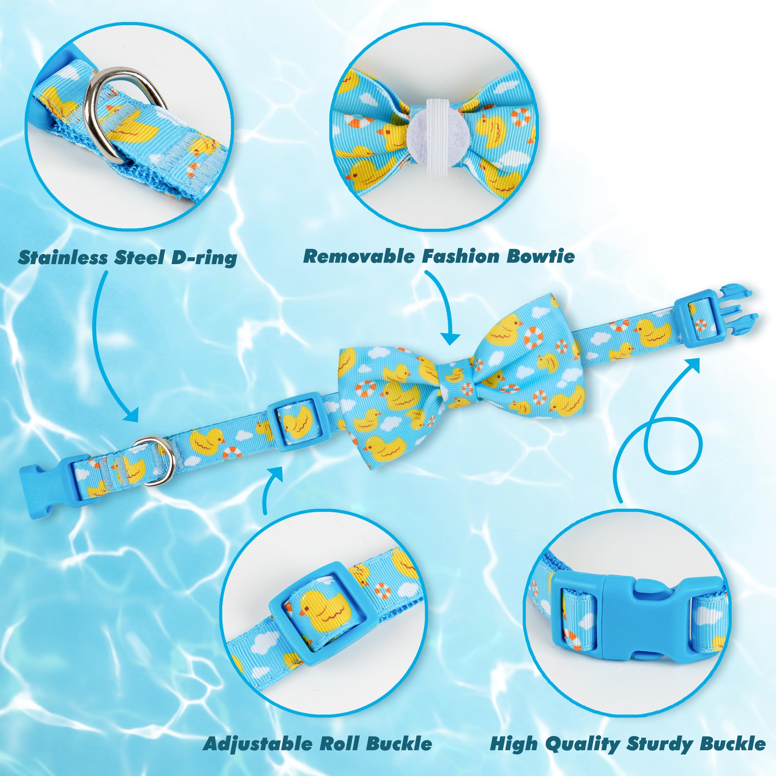 Azuza Dog Collar With Bow Tie, Soft And Comfortable Adjustable Bowtie Dog Collar For Medium Dogs (M, Yellow Duck)