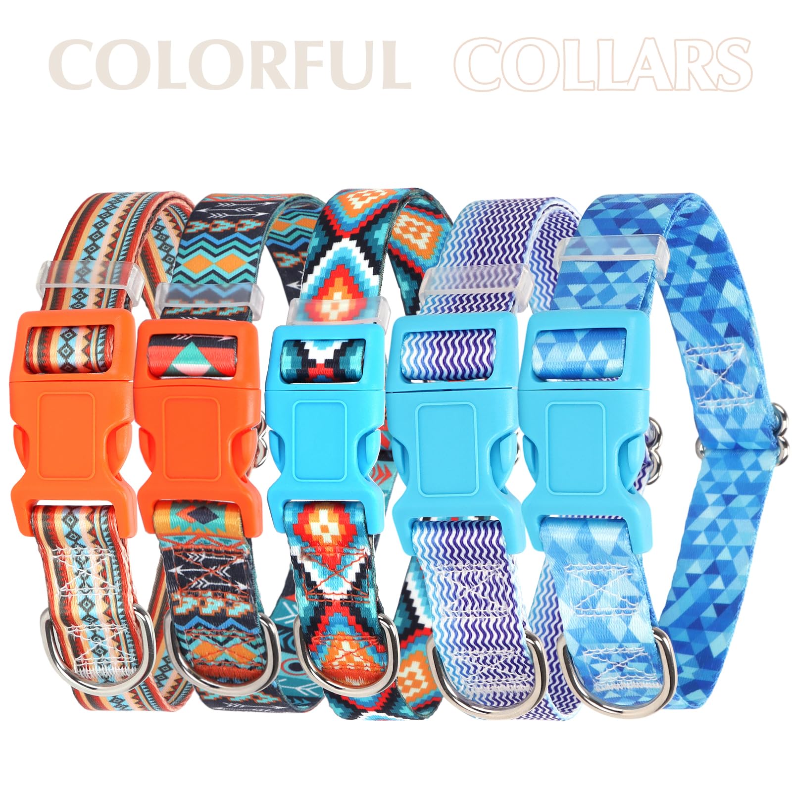 Dog Collar For Small Dogs With Blue African Tribal Mexican Native Boho Pattern, Adjustable Pet Collars For Girl Boy Puppy Dogs X