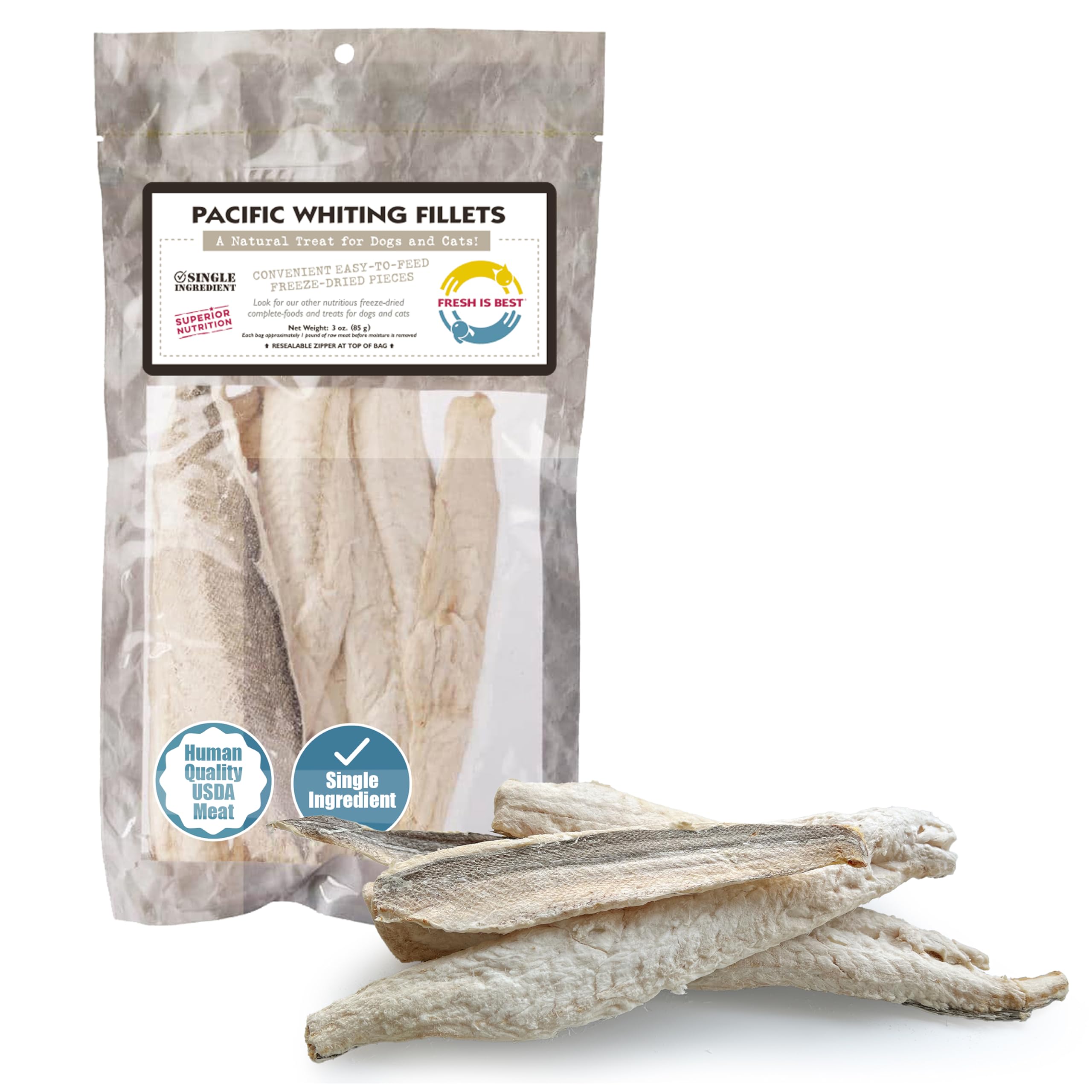 Fresh Is Best - Freeze Dried Healthy Raw Meat Treats for Dogs & Cats - Pacific Whiting Fillets