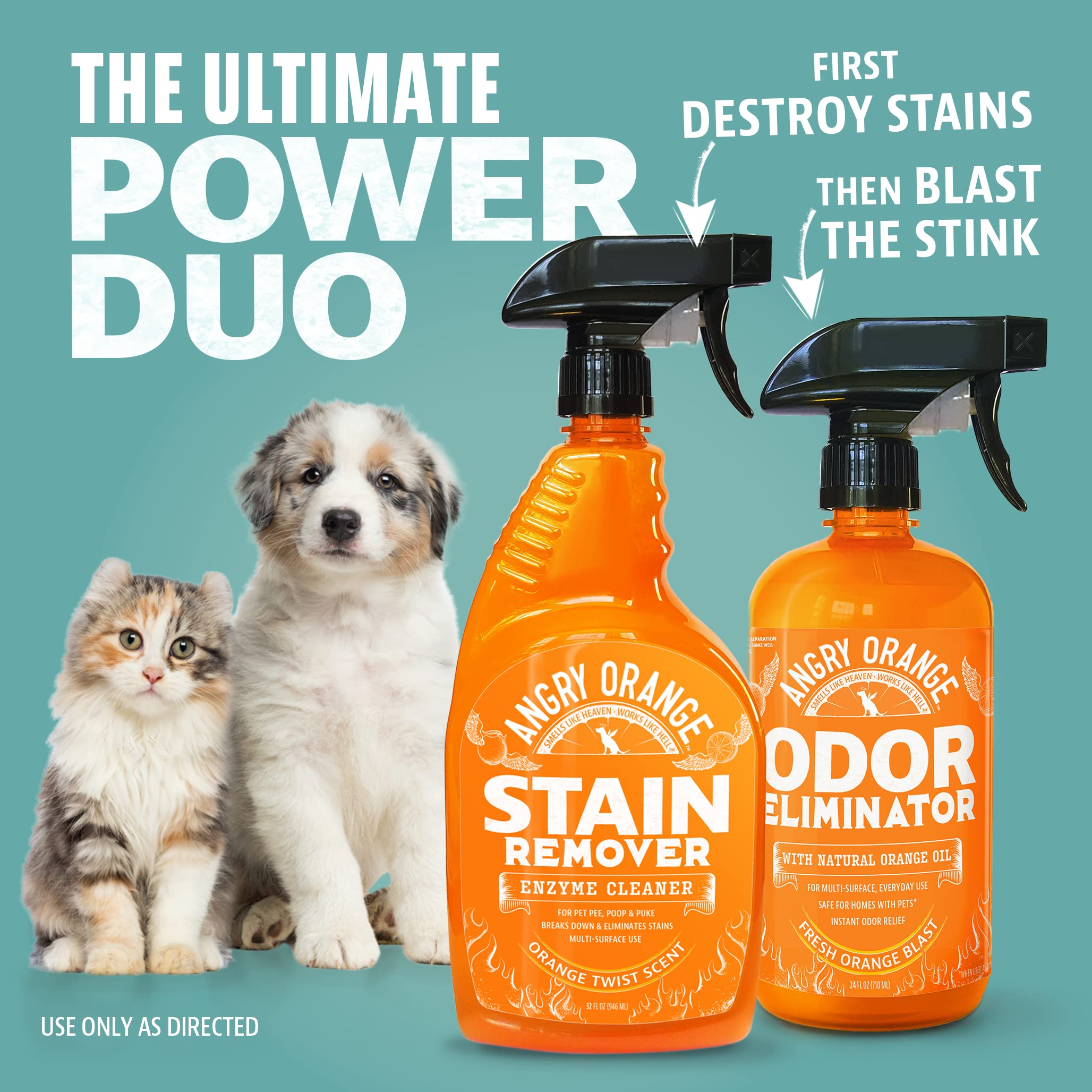 ANGRY ORANGE Pet Stain Remover - Enzyme Cleaner for Dog Urine & Stains, Citrus Scent, 32oz (2 Pack) - Powerful Odor Eliminator