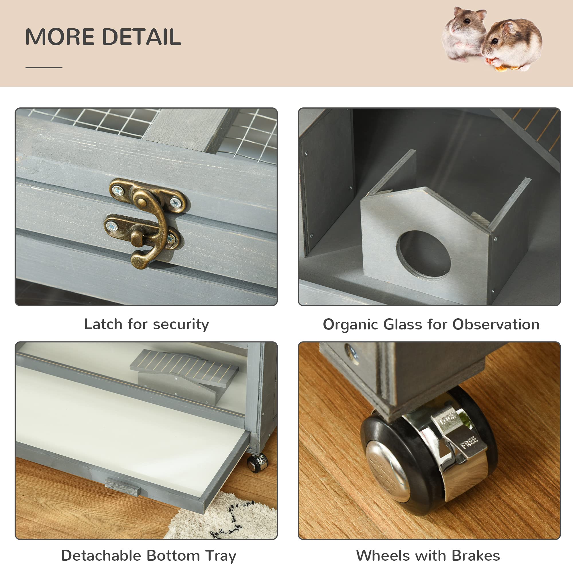 Pawhut Wooden Large Hamster Cage With Seesaw And Wheels, Small Animal Cage And Habitat, 3-Tier Hamster Habitat With Ladder, Dark