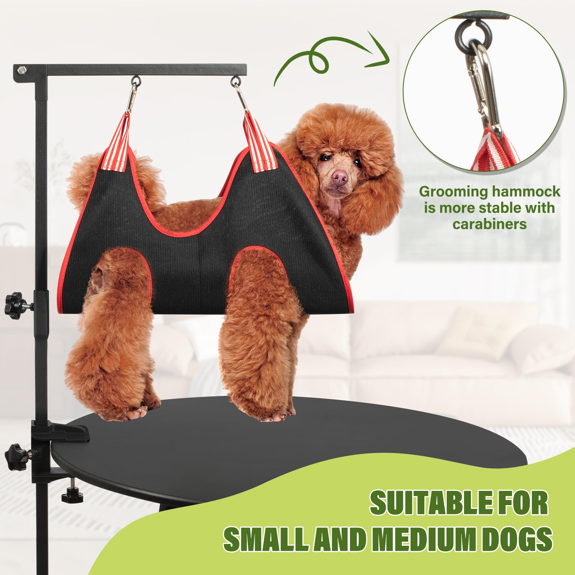 Dog Grooming Arm With Pet Grooming Hammock, Getlstub 35'' Pet Grooming Table Arm With Adjustable No Sit Haunch Holders, Dog Groo