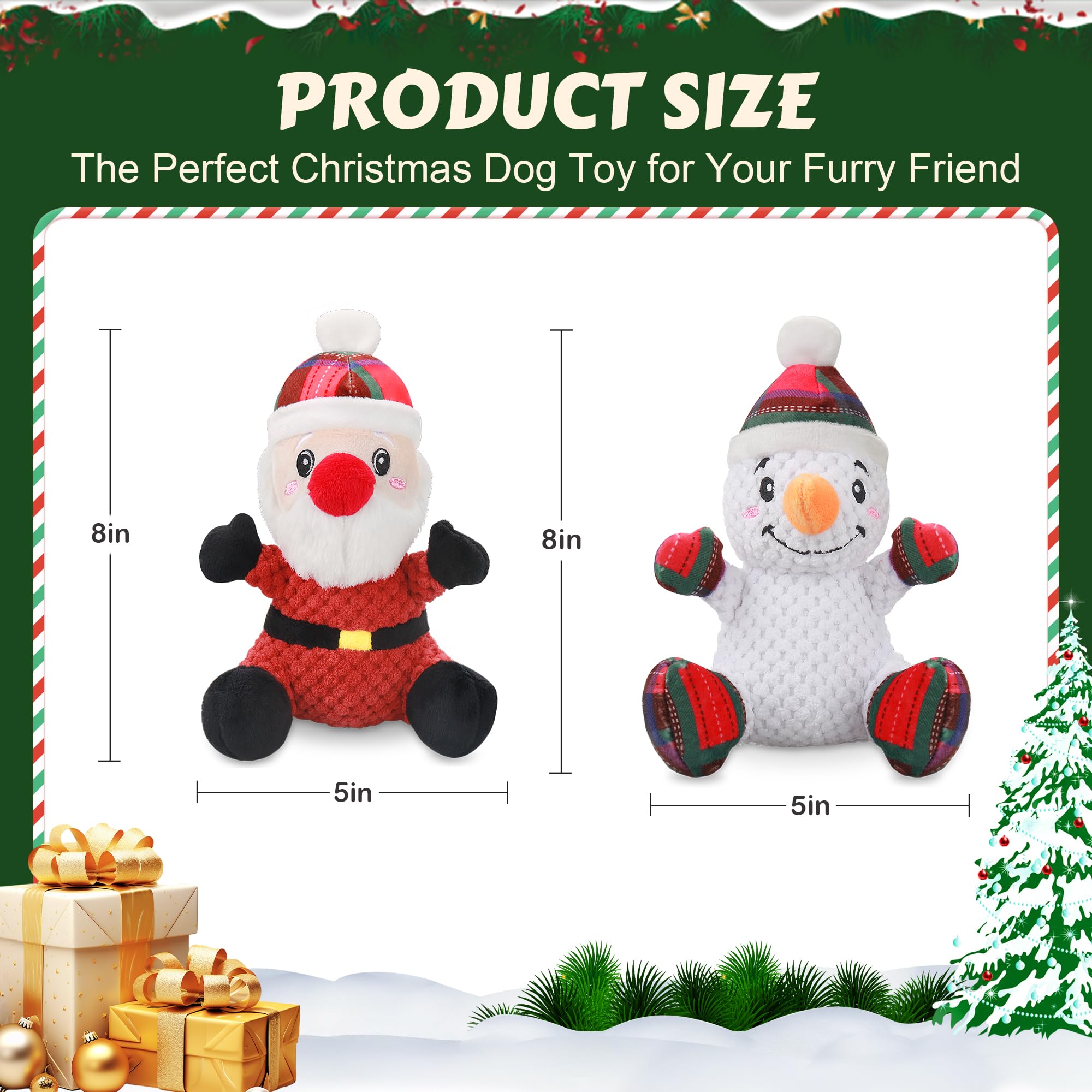 Newget Squeaky Dog Toys, 2 Pack Dog Chew Toys With Crinkle Paper For Puppy, Small, Medium, Large Dogs, Interactive Pet Holiday T