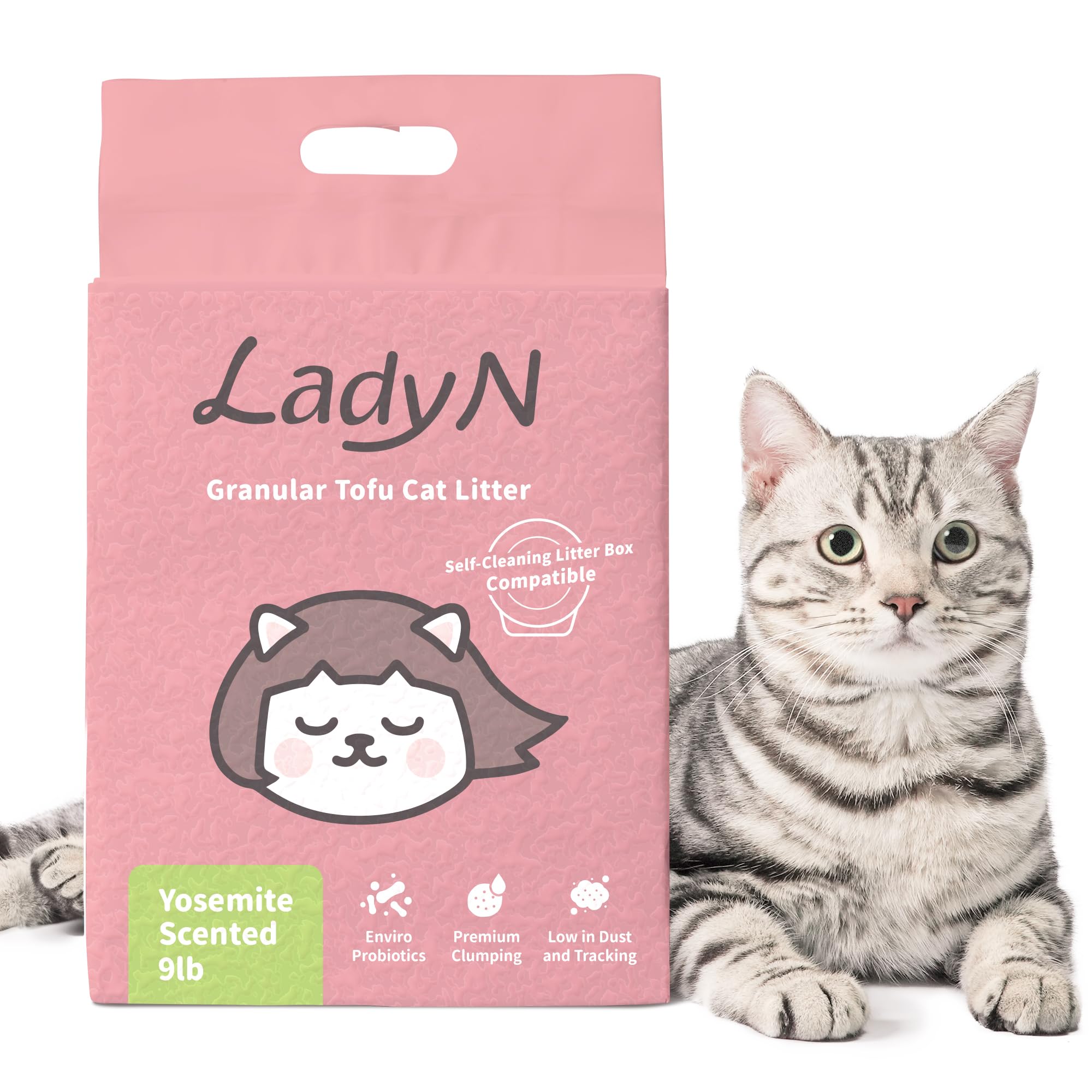 Lady N Granular Tofu Cat Litter Mini-Pellet Compatible With Automatic Self-Cleaning Cat Litter Box, Premium Clumping Ultra Absor