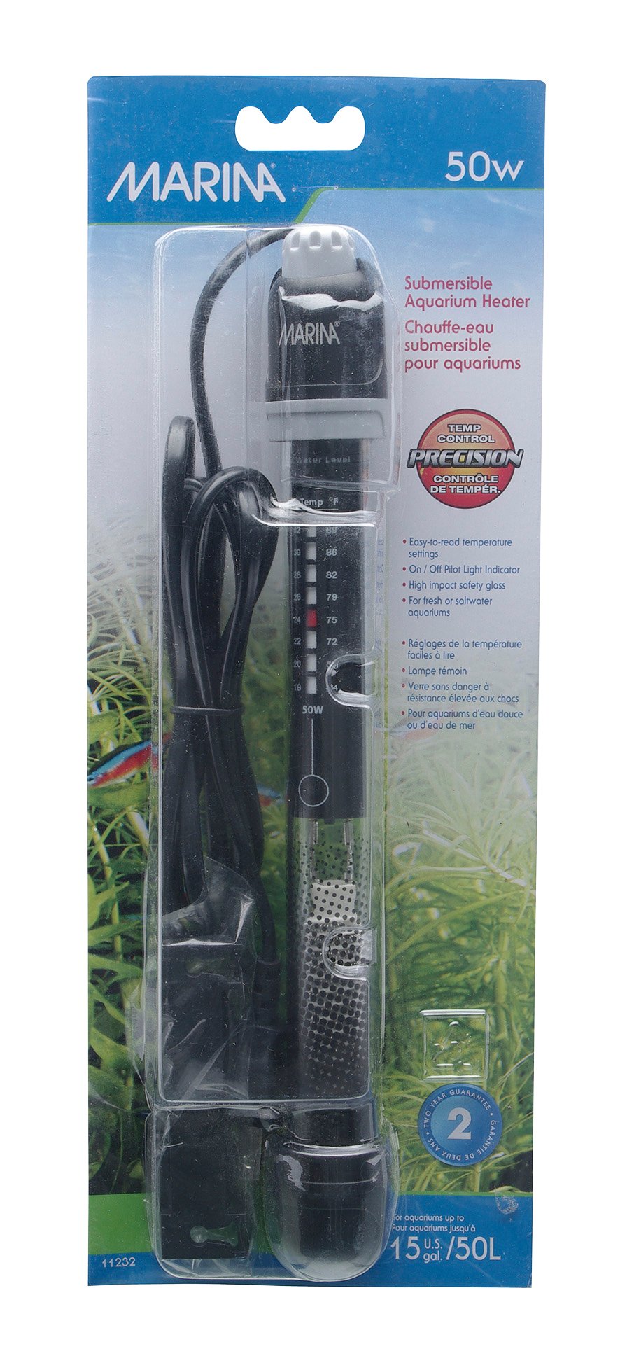 Hydrofarm Fluval Marina Submersible Heater For Aquarium, 50-Watt