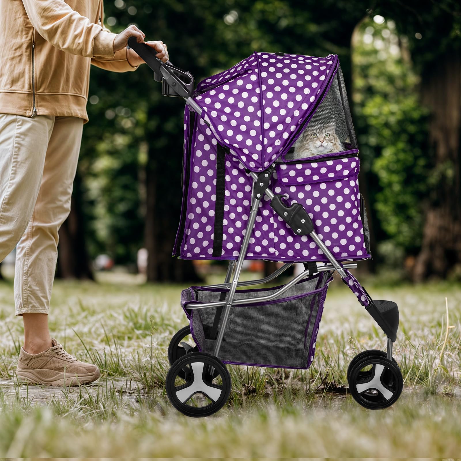 Magshion 3-Wheel Pet Stroller, Foldable Travel Jogger For Small & Medium Dogs & Cats (Up To 33Lbs), Lightweight Carrier With Bre